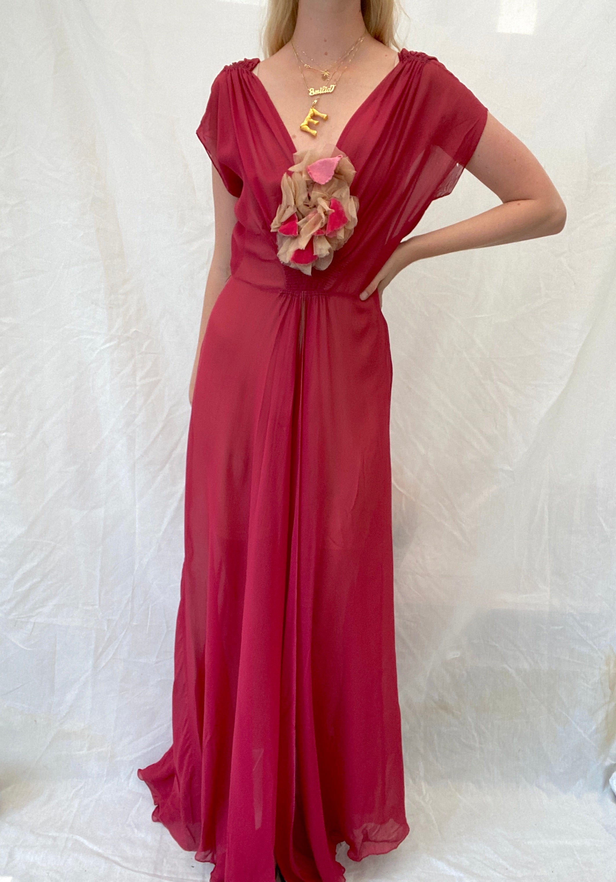 Scarlet Red Chiffon Open Front Dress