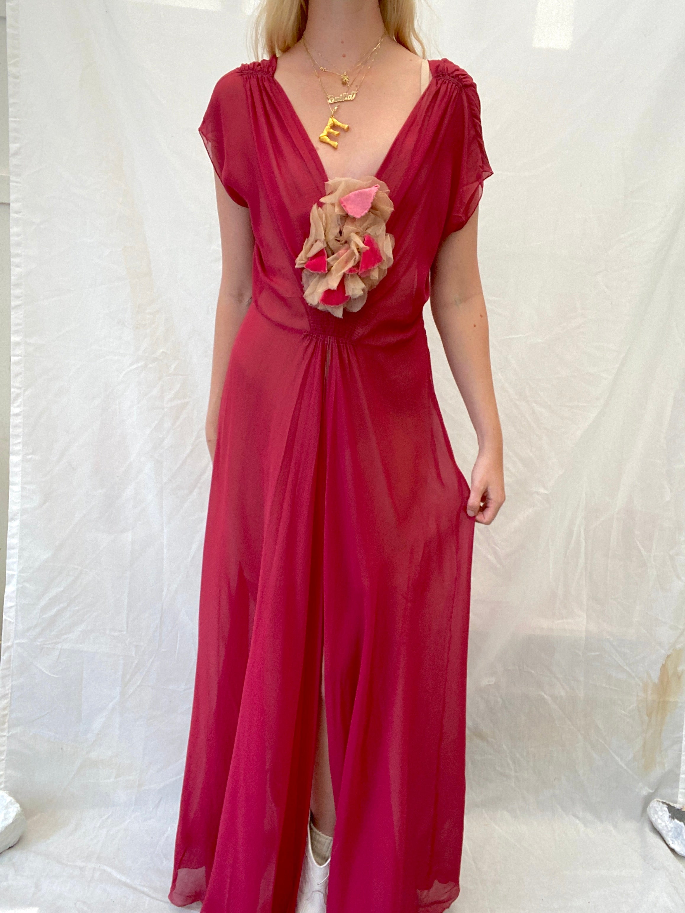 Scarlet Red Chiffon Open Front Dress Eveliina Vintage Scarlet Red Chiffon Open Front Dress Eveliina Vintage