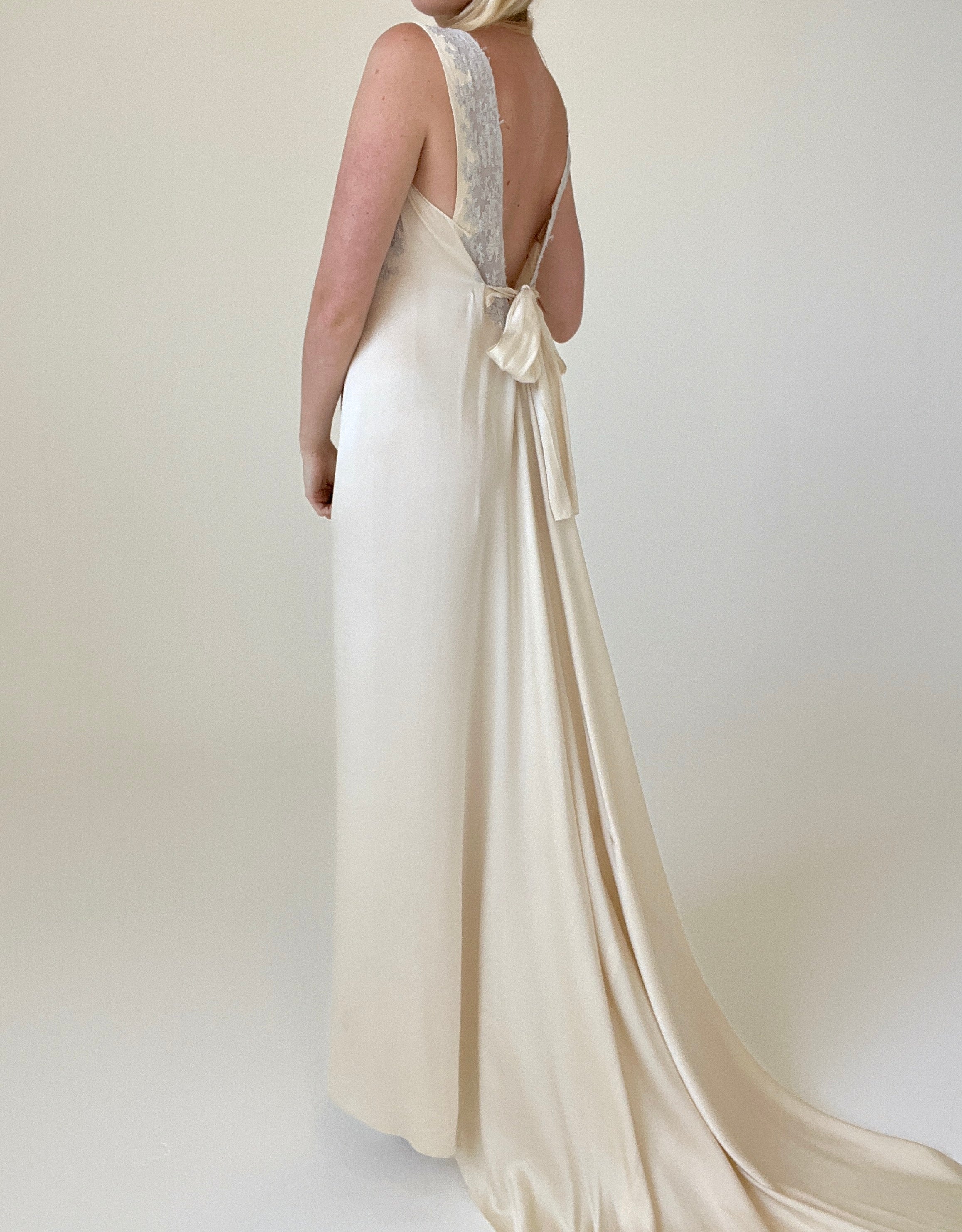1930's Cream Silk Gown with Train