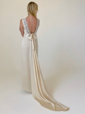 1930's Cream Silk Gown with Train