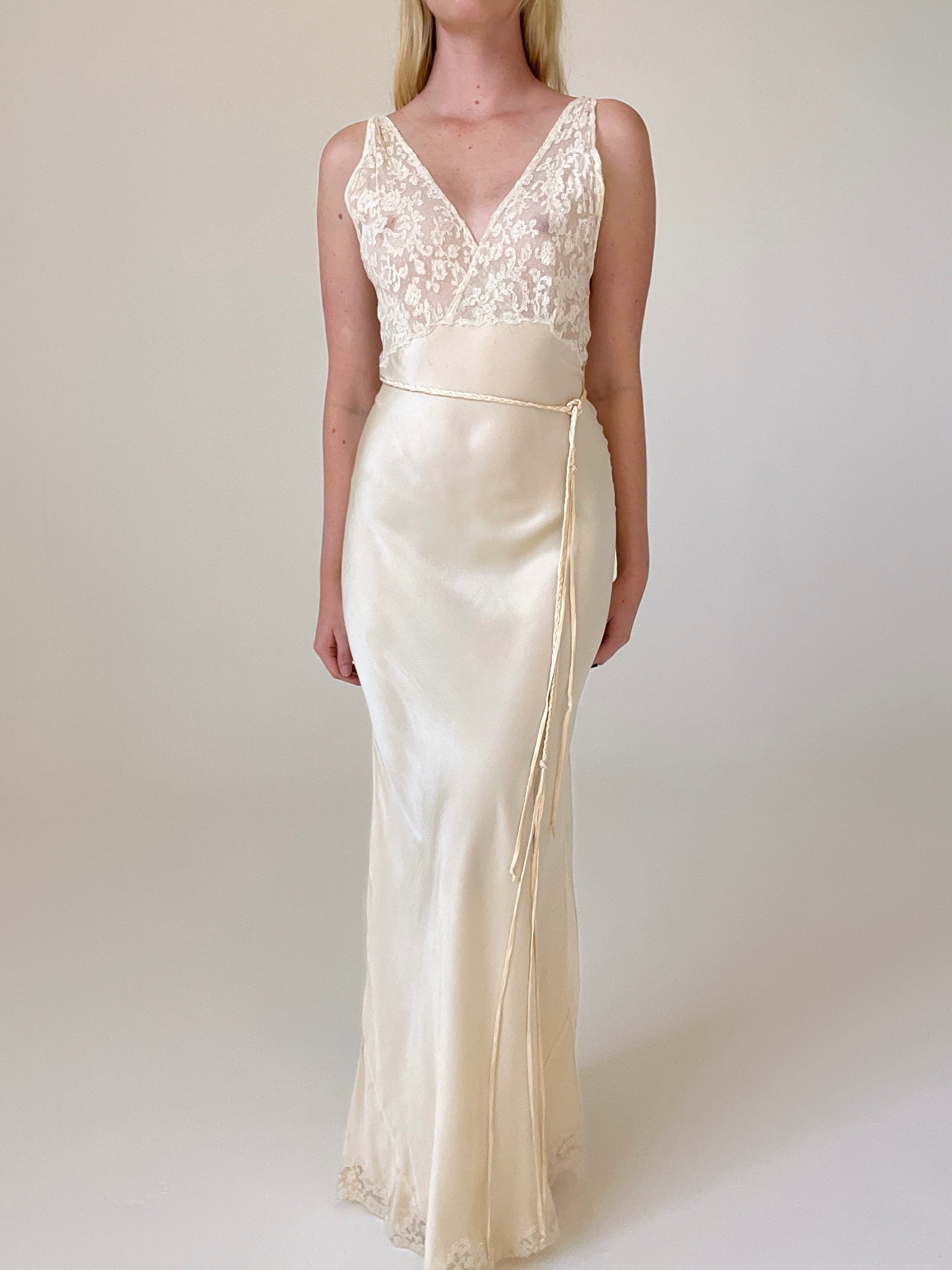 1930's Pale Gold Silk Slip Dress Eveliina Vintage 1930's Pale Gold Silk Slip Dress Eveliina Vintage