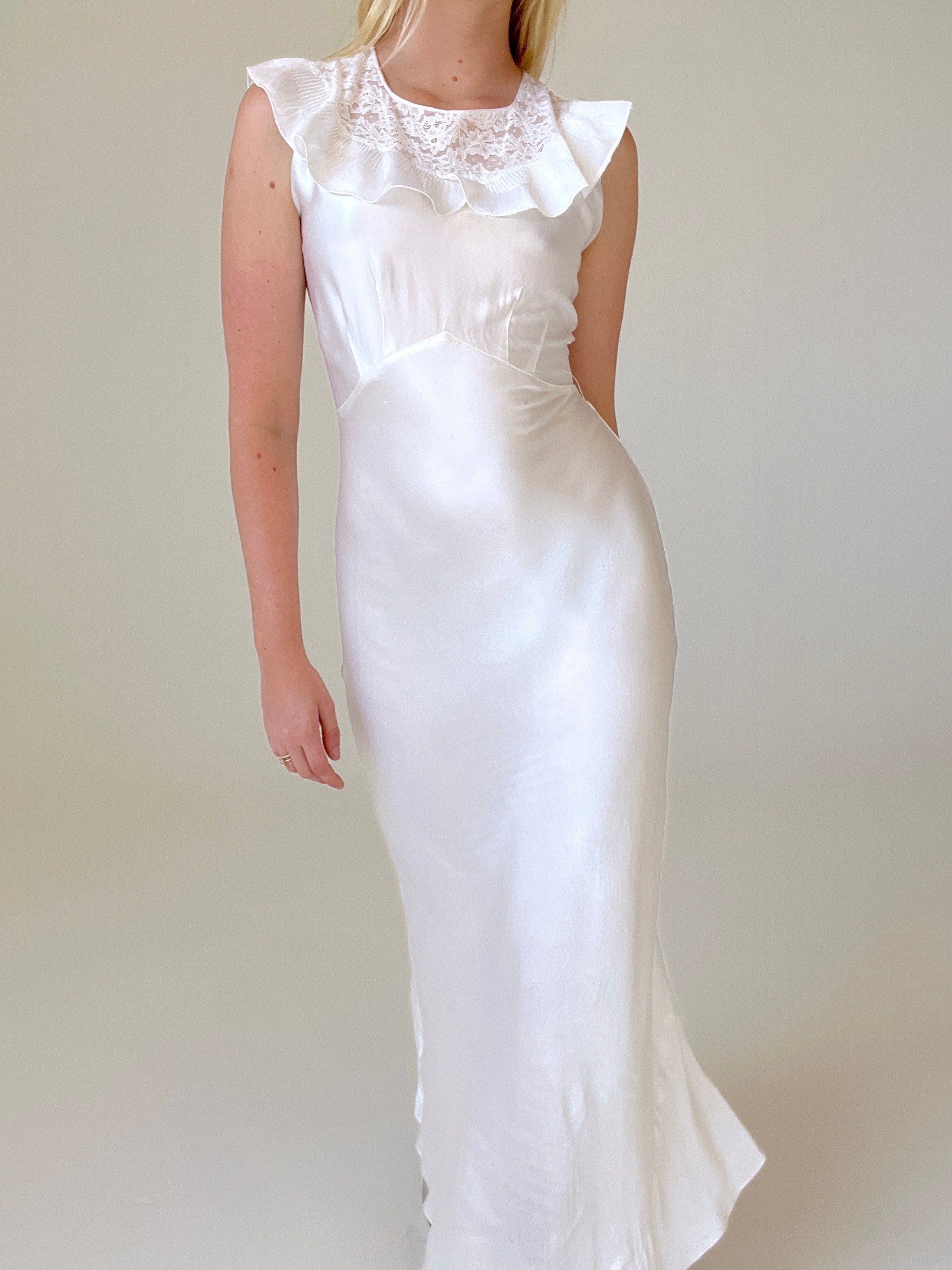 1930's Bridal White Ruffle Silk Slip Dress Eveliina Vintage 1930's Bridal White Ruffle Silk Slip Dress Eveliina Vintage