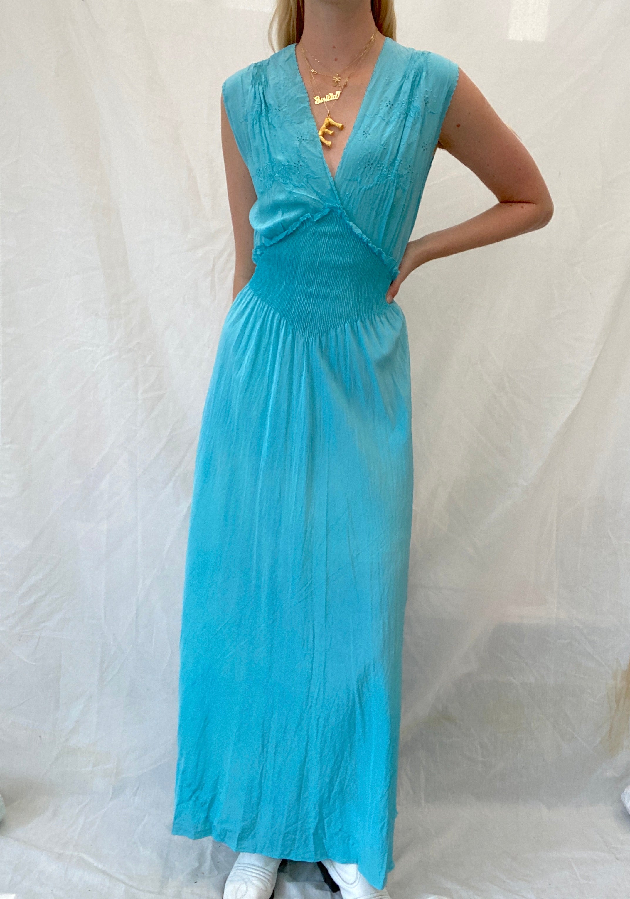 Hand Dyed Tropical Blue Silk Dress