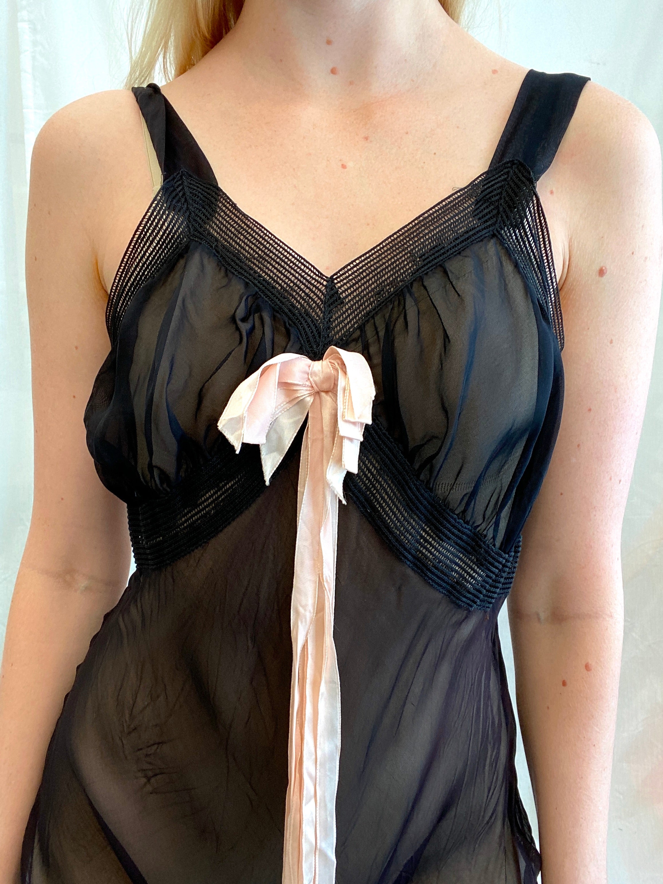 1930's Black Slip with Pink Bow