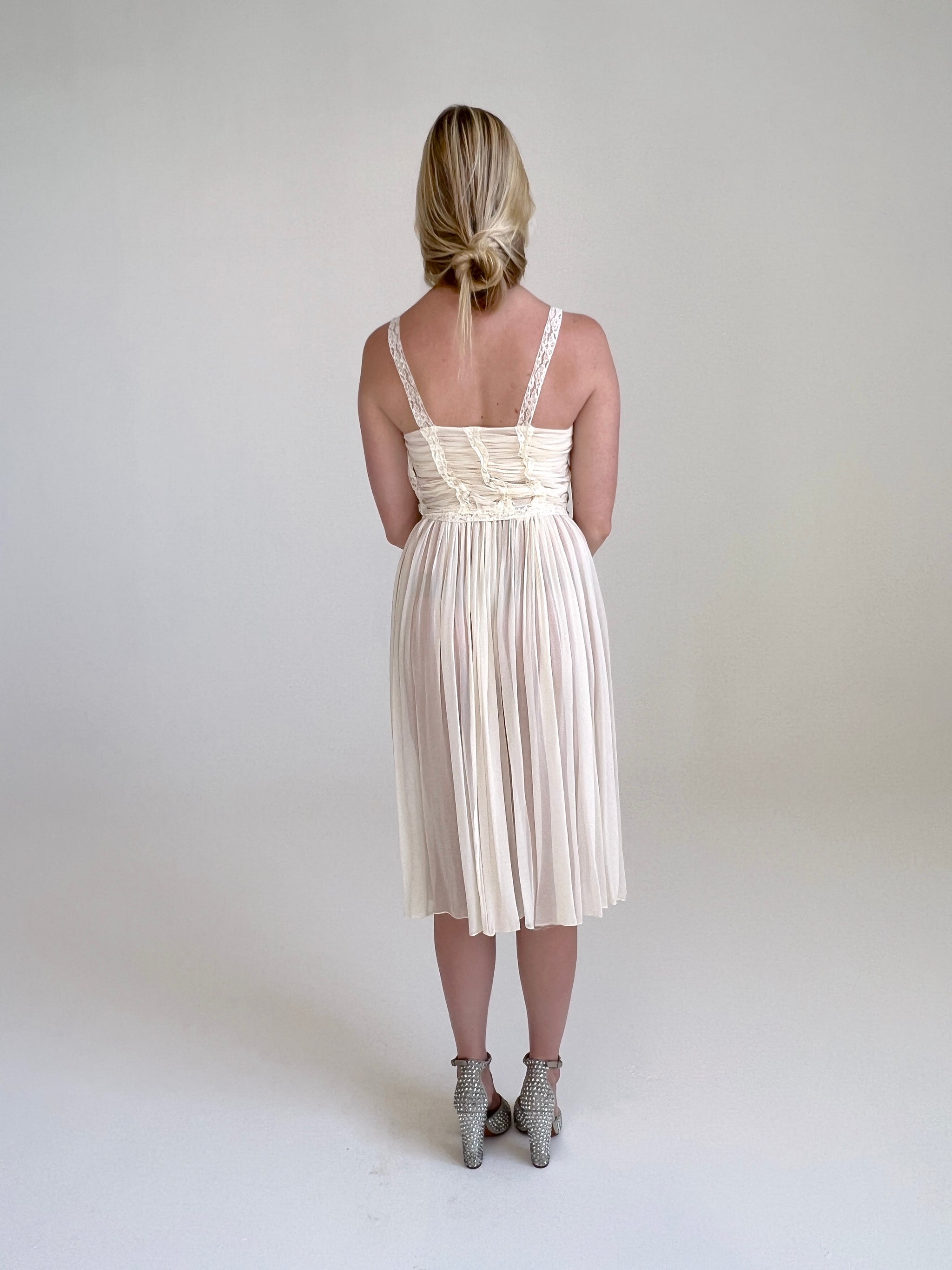 1930's Ruched Cream Silk Chiffon Babydoll Dress Eveliina Vintage 1930's Ruched Cream Silk Chiffon Babydoll Dress Eveliina Vintage