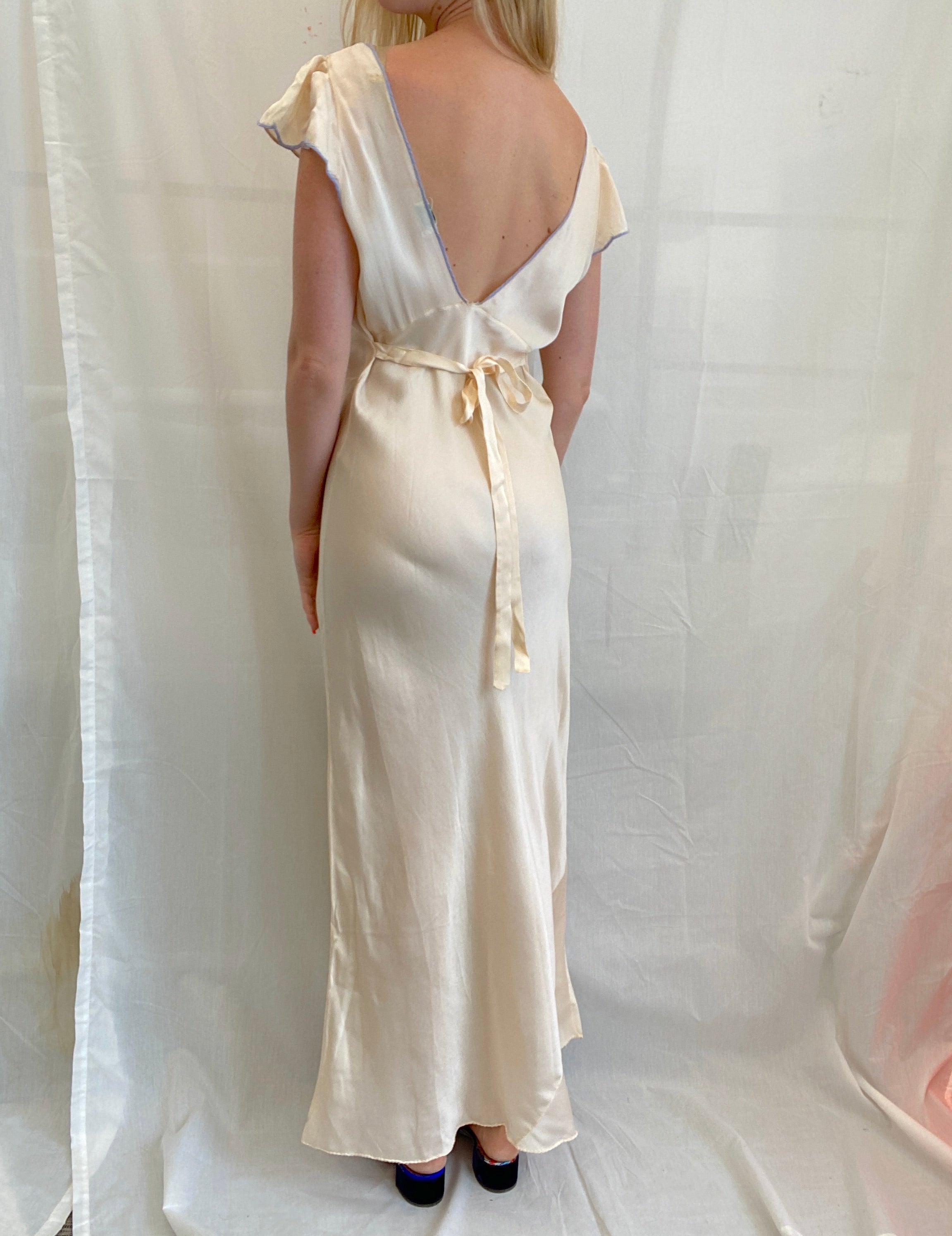 1940's Cream Slip with Baby Blue Embroidery