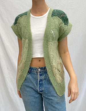 Green Knit Open Sweater Vest