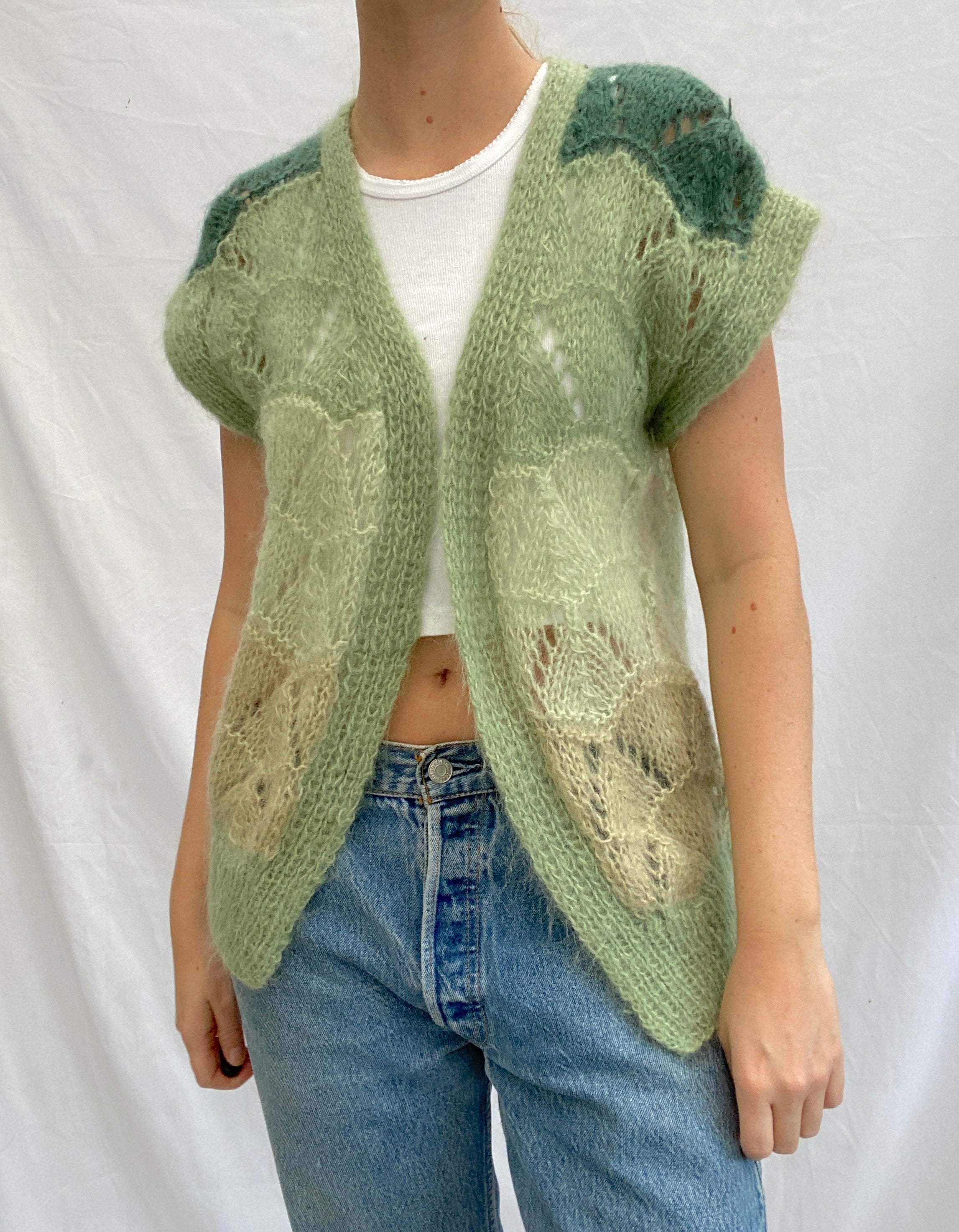Green Knit Open Sweater Vest