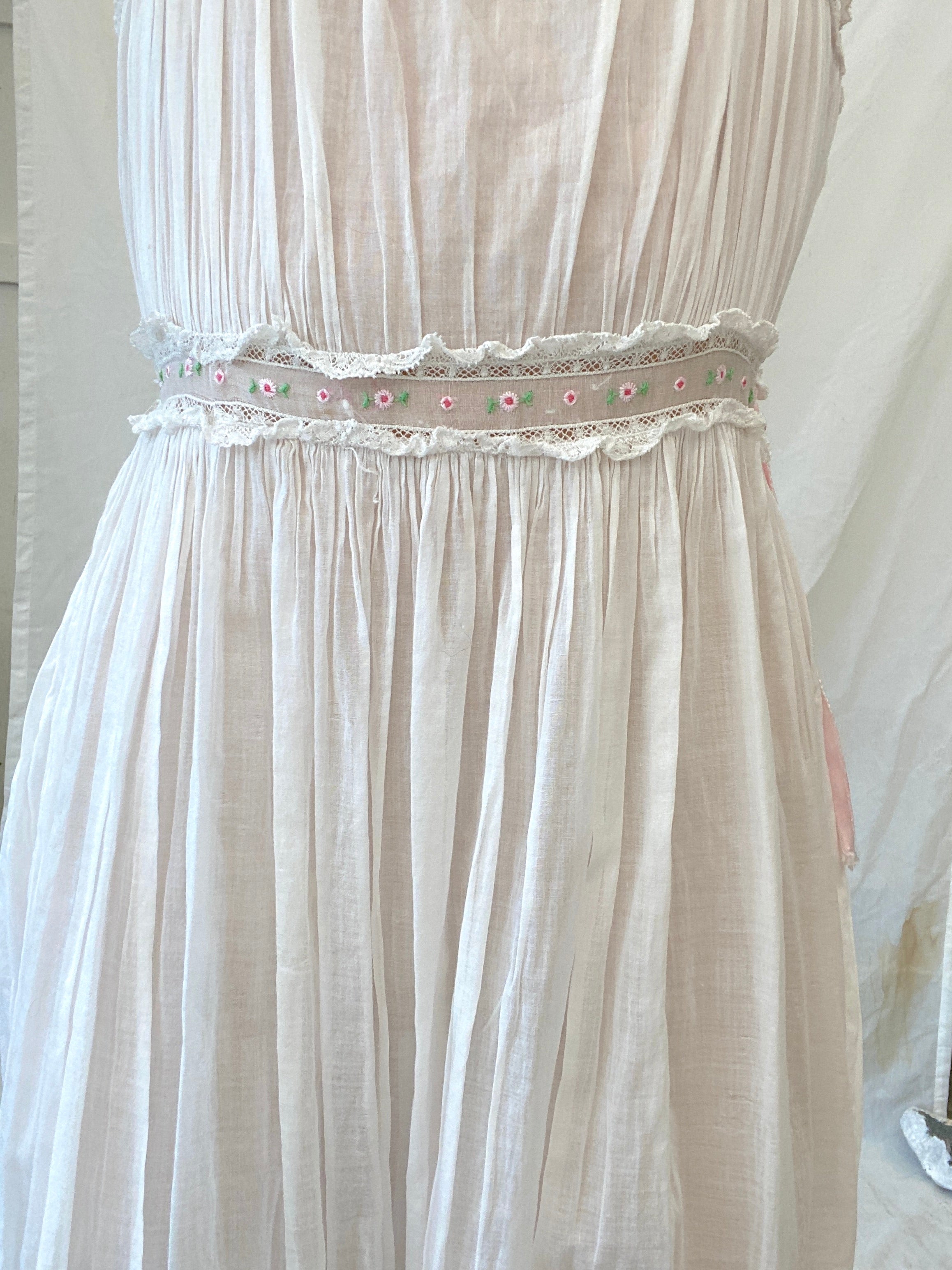 White Cotton Dress with Floral Embroidery