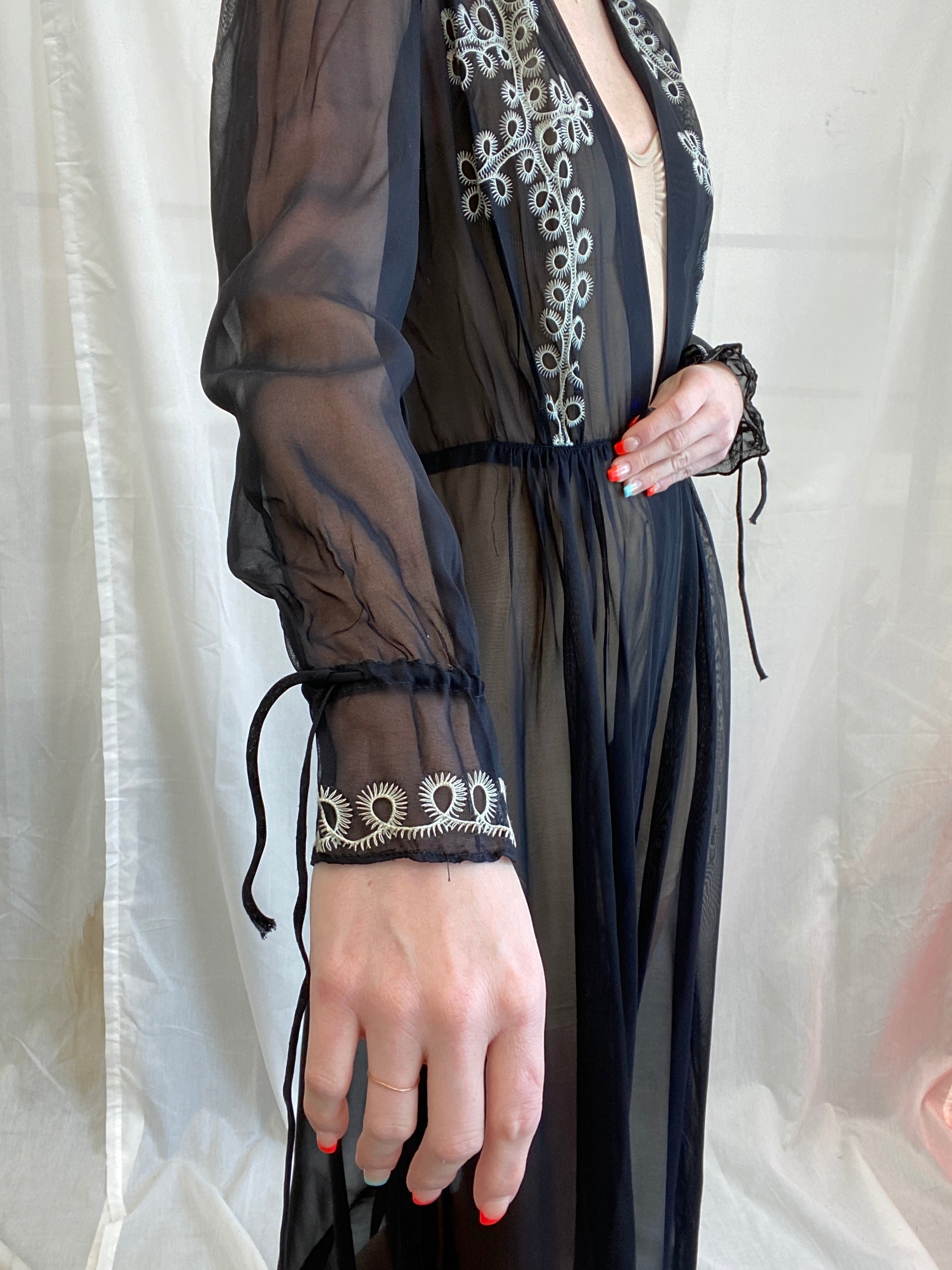 1930's Black Robe with Icy Blue Embroidery