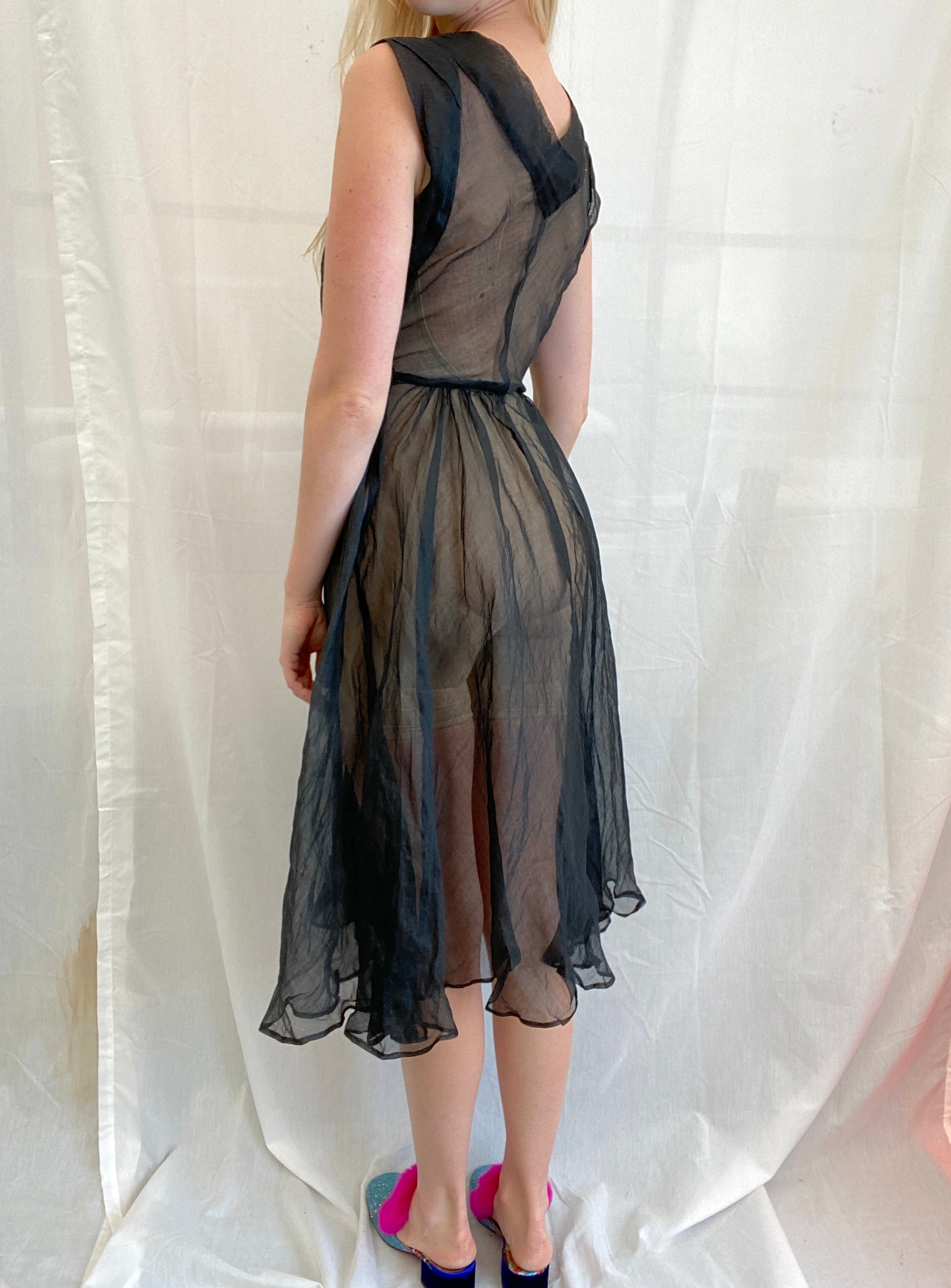 1940's Black Organza Sleeveless Dress