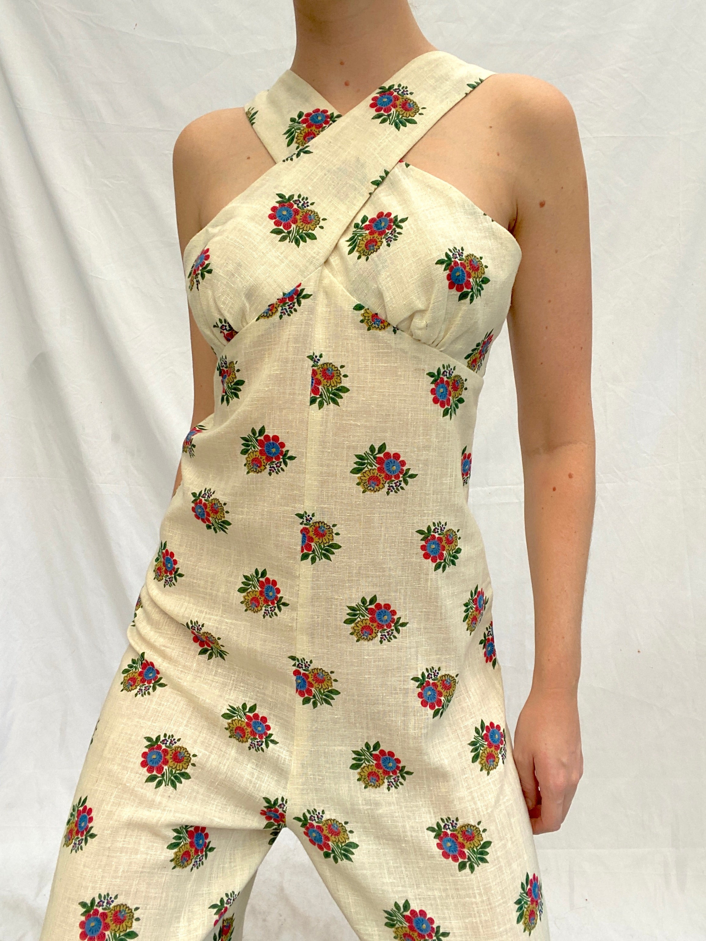 70's Floral Cotton Jumpsuit