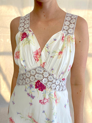 1930's Floral Slip with Floral Lace
