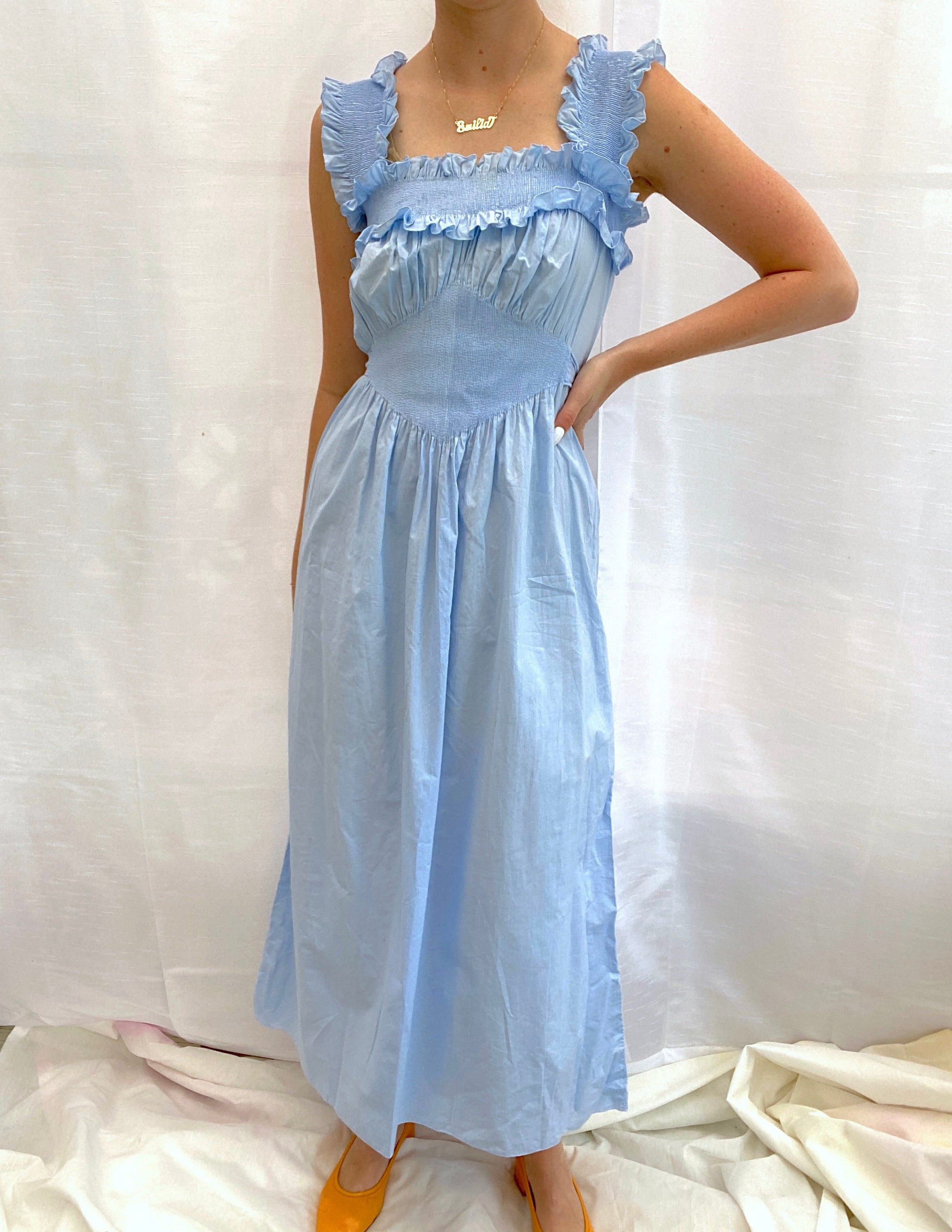 Sky Blue 1940's Cotton Ruffle Dress