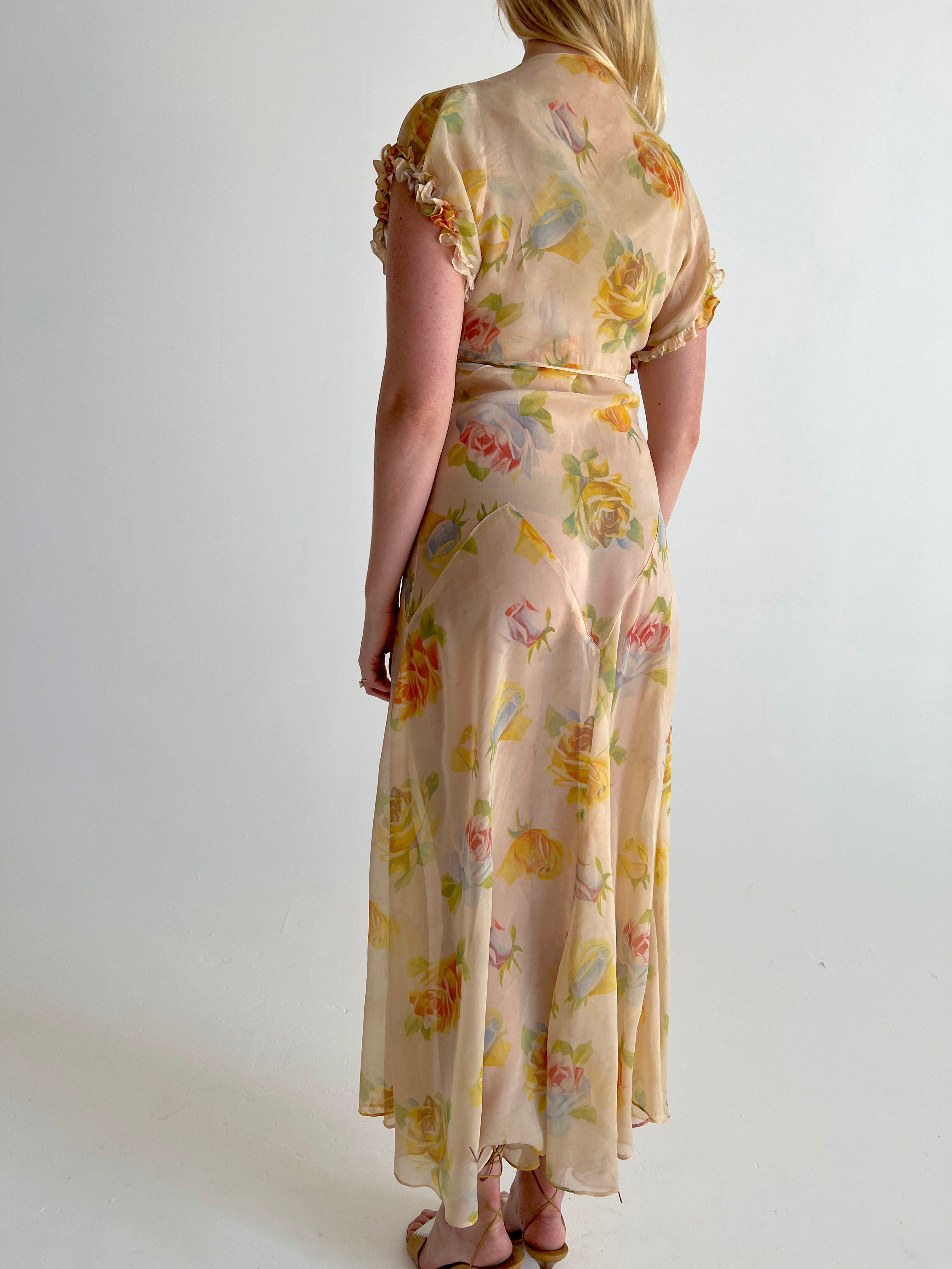 1930's Chiffon Floral Print Dress and Bolero Set