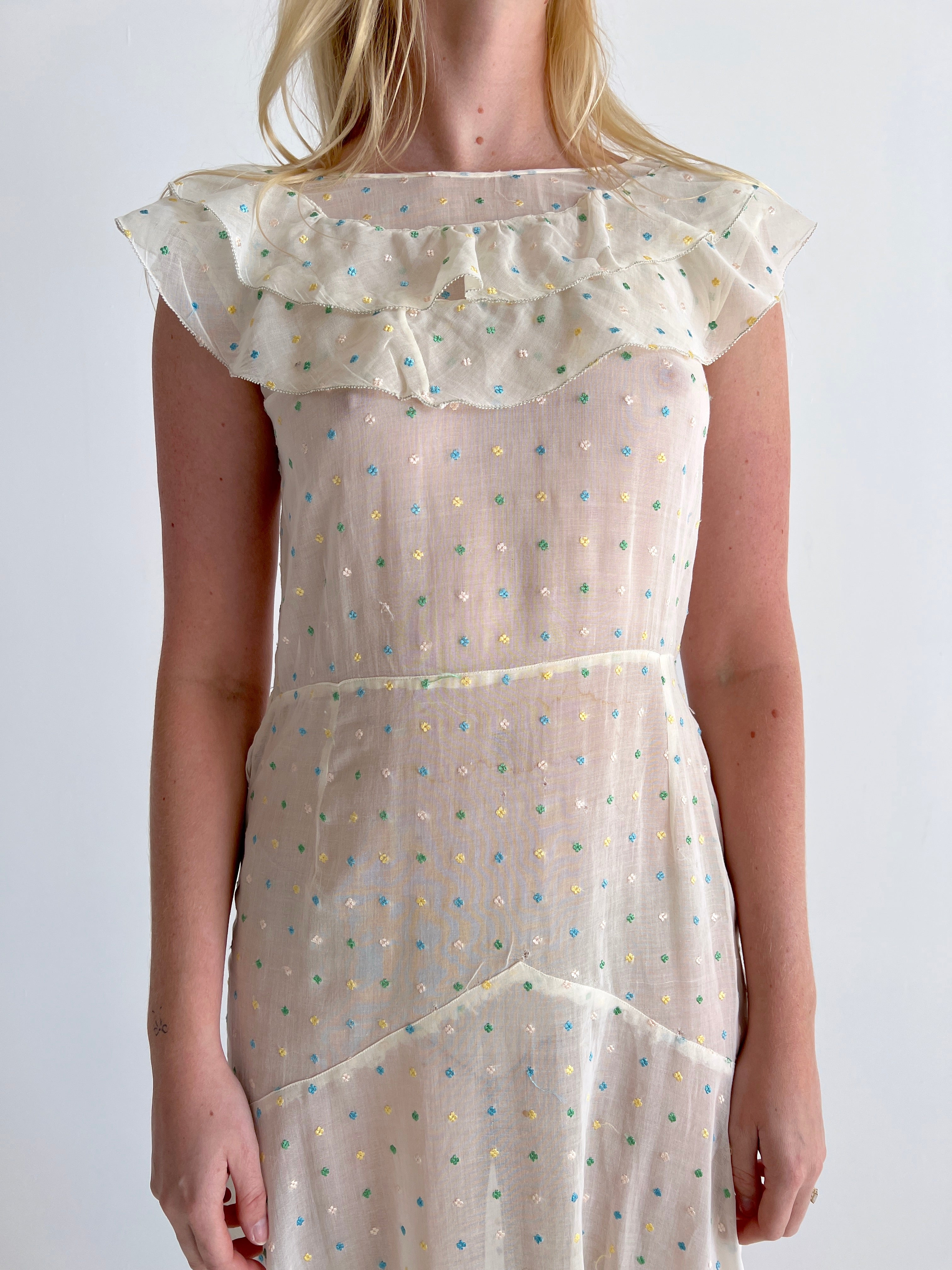 1930's Floral Embroidered Organza Dress