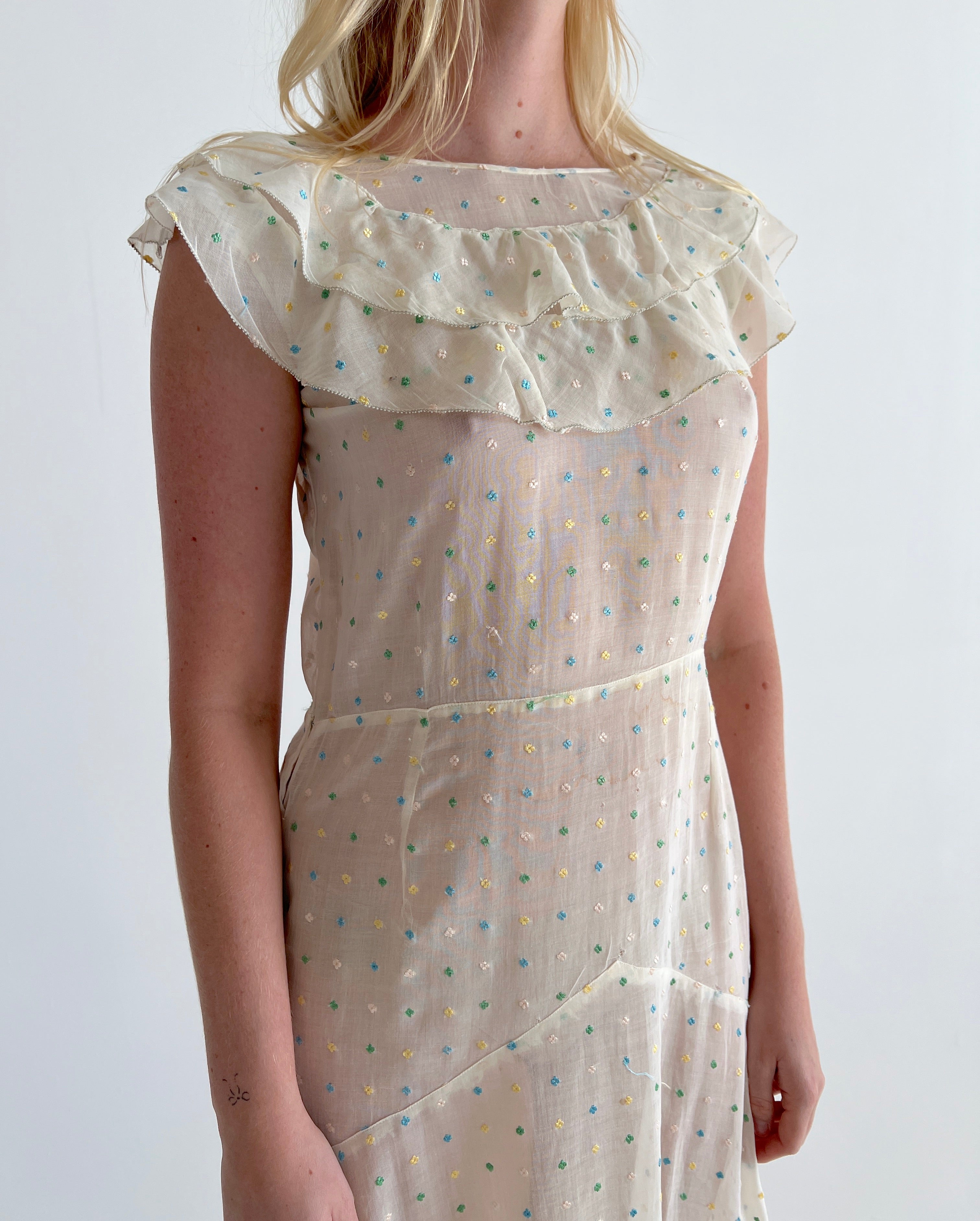 1930's Floral Embroidered Organza Dress