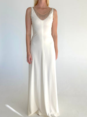 1960's White Dress with Rhinestone and Net Detail