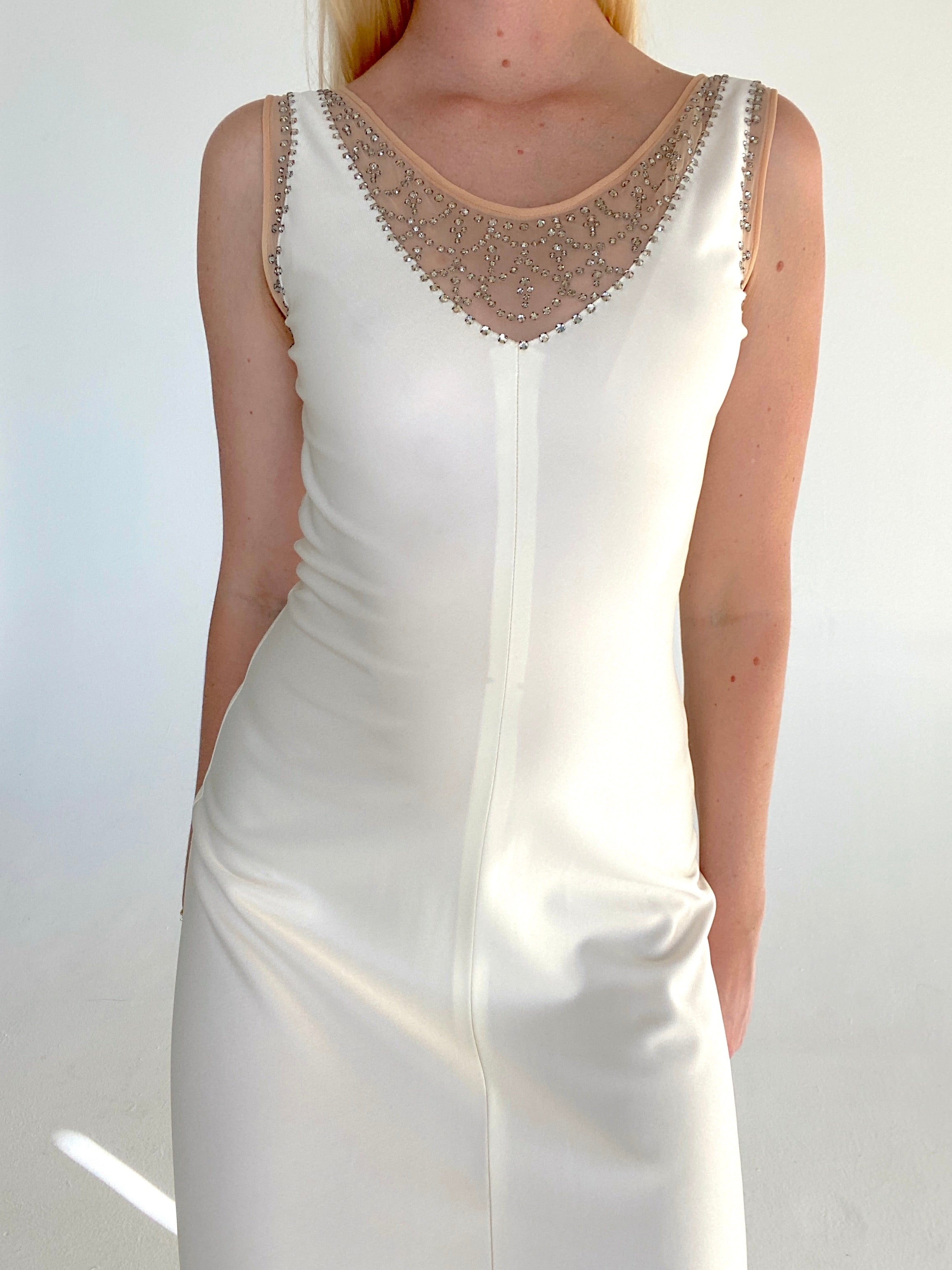 1960's White Dress with Rhinestone and Net Detail