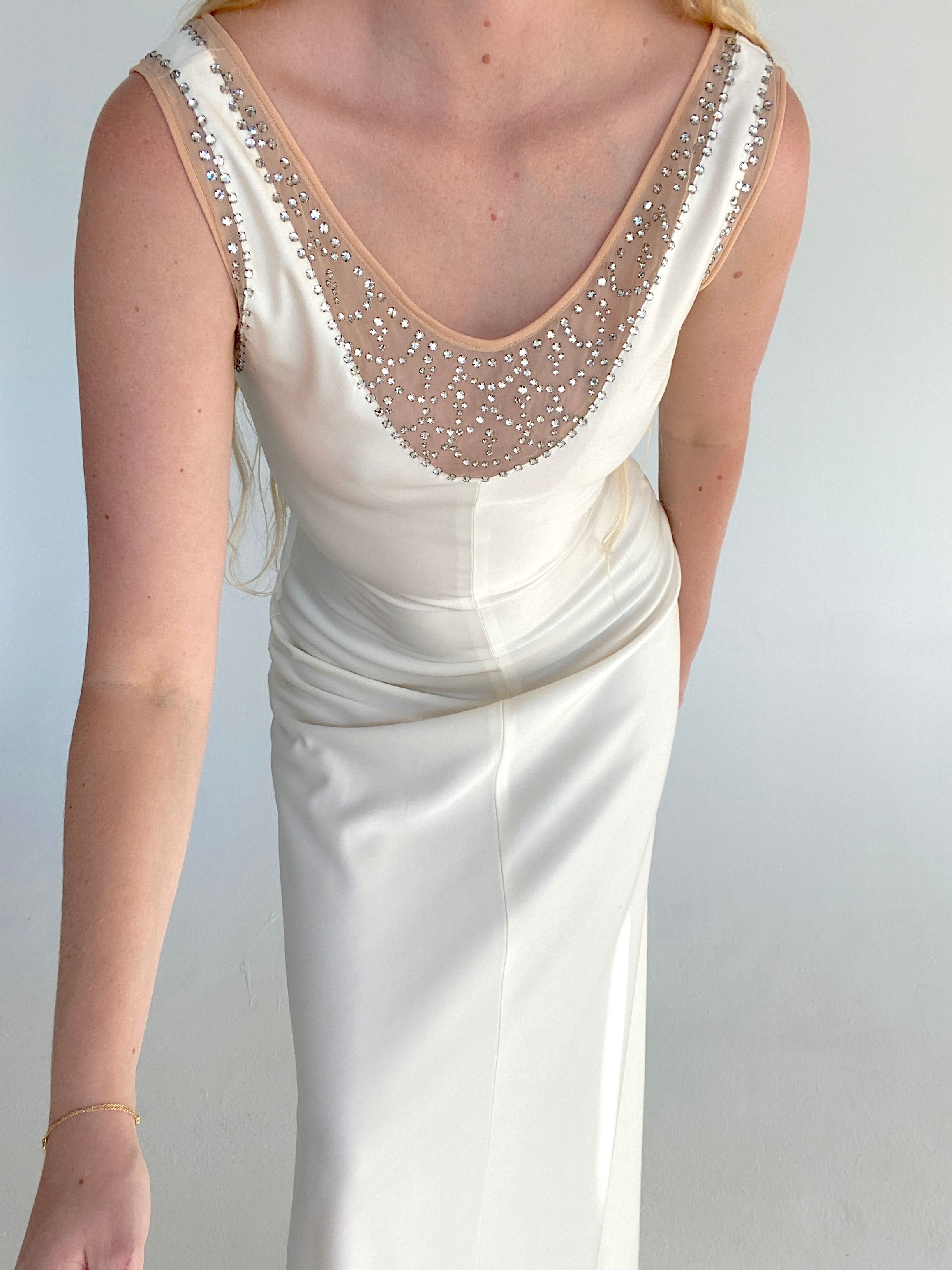 1960's White Dress with Rhinestone and Net Detail – Eveliina Vintage