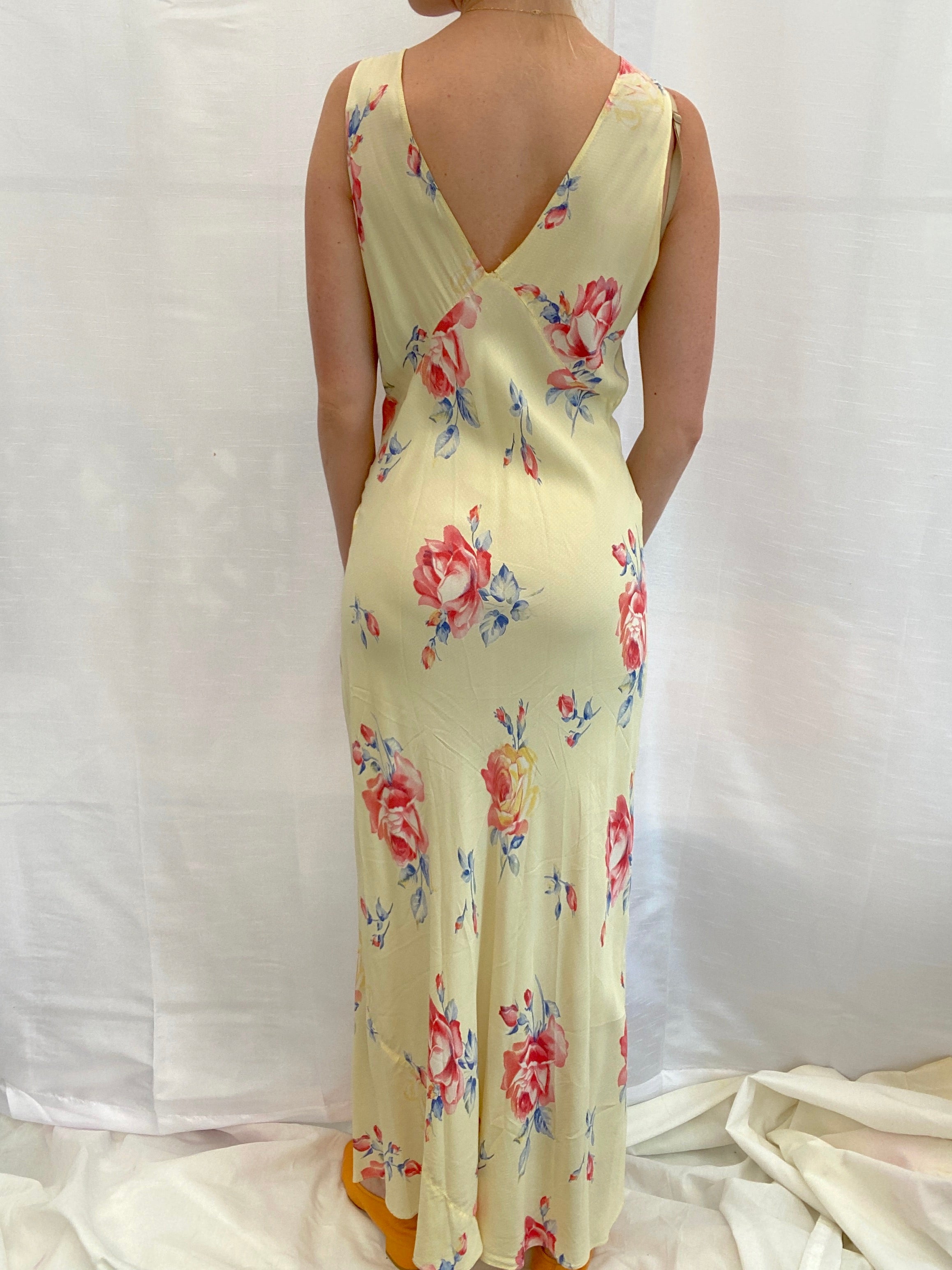 1930's Yellow Floral and Swiss Dot Print Slip