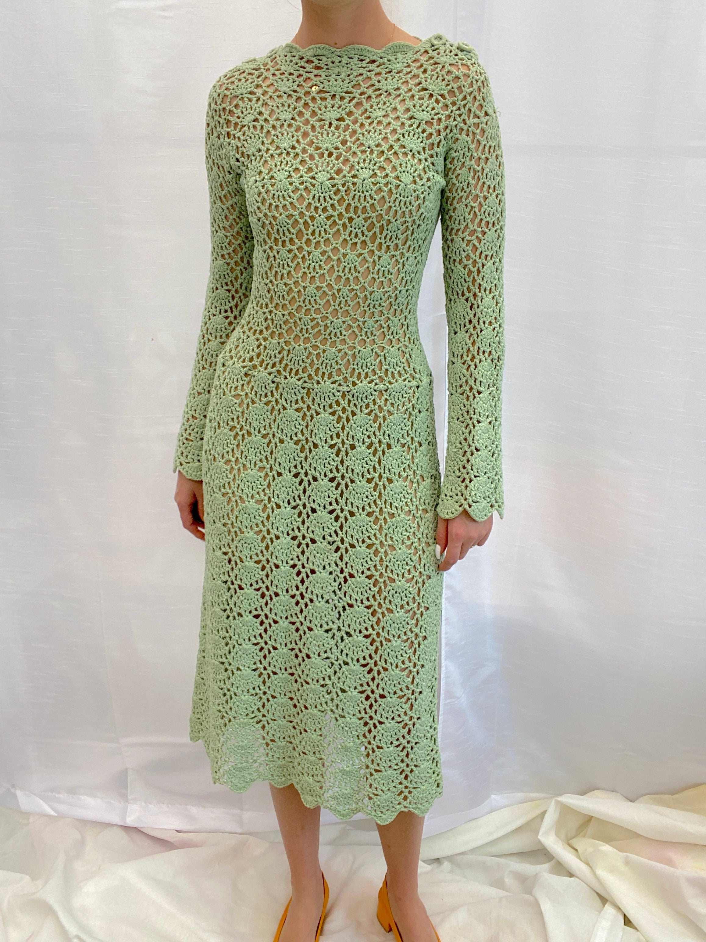 1970's Green Crochet Dress Eveliina Vintage 1970's Green Crochet Dress Eveliina Vintage
