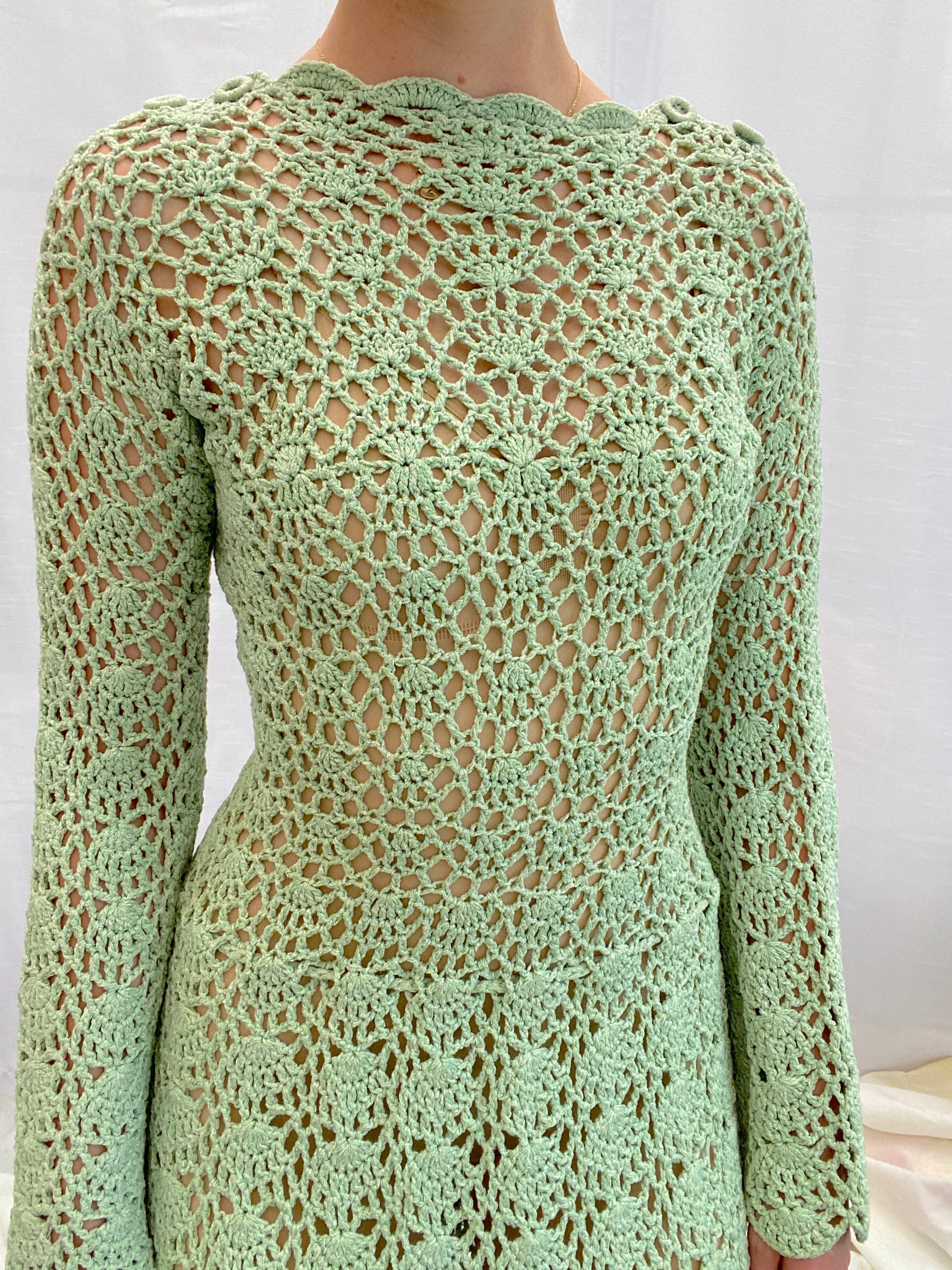1970's Green Crochet Dress