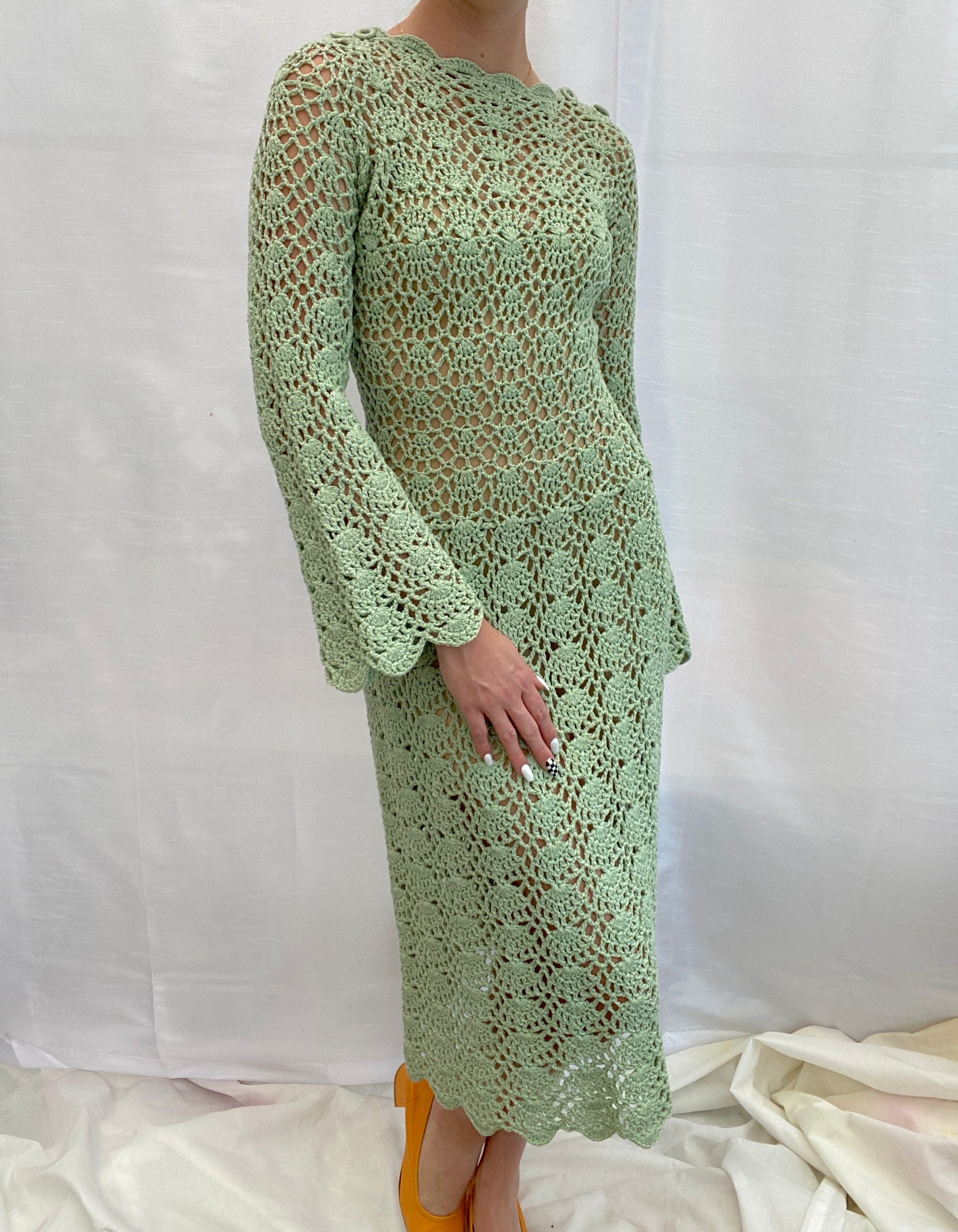1970's Green Crochet Dress