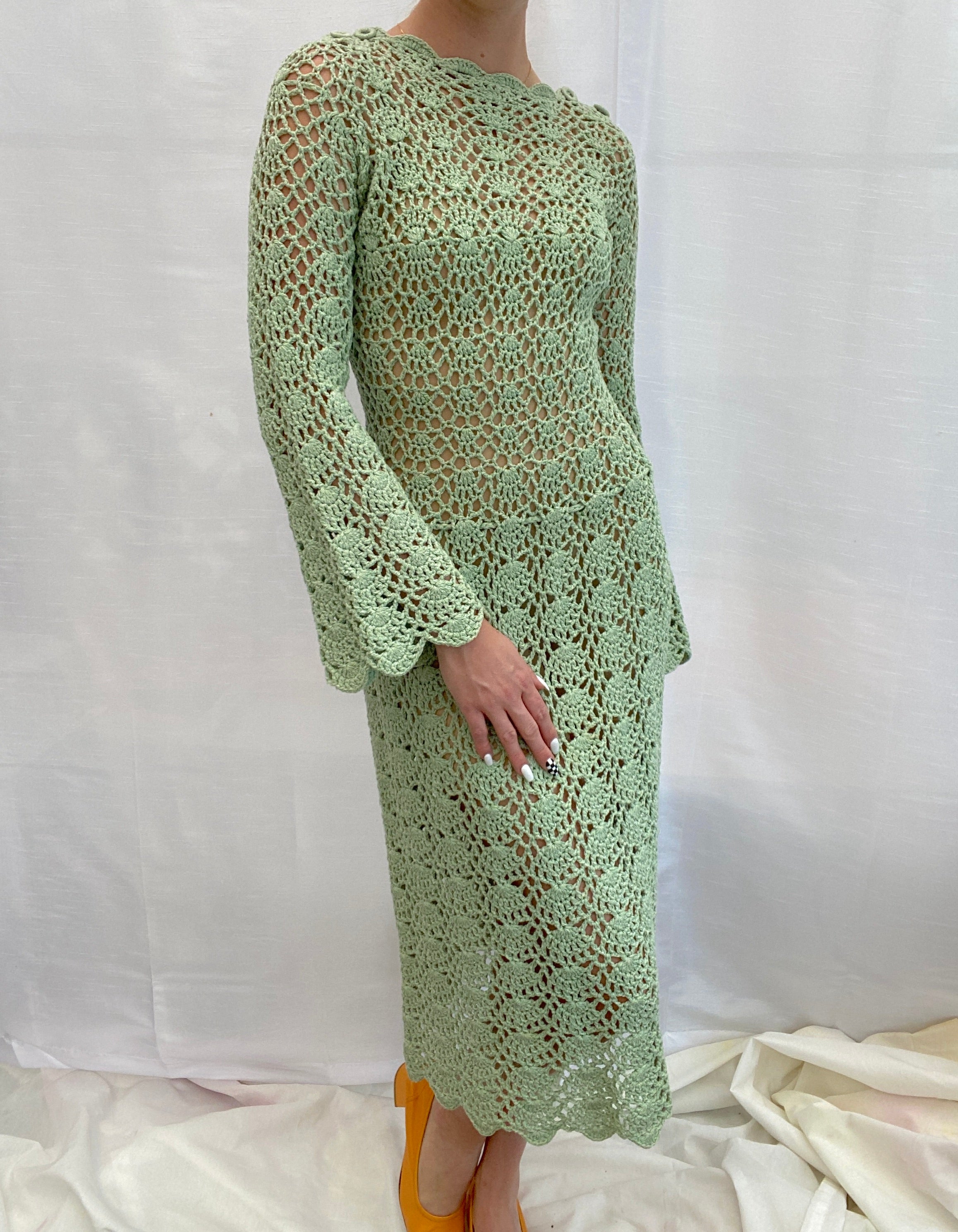 1970's Green Crochet Dress Eveliina Vintage 1970's Green Crochet Dress Eveliina Vintage