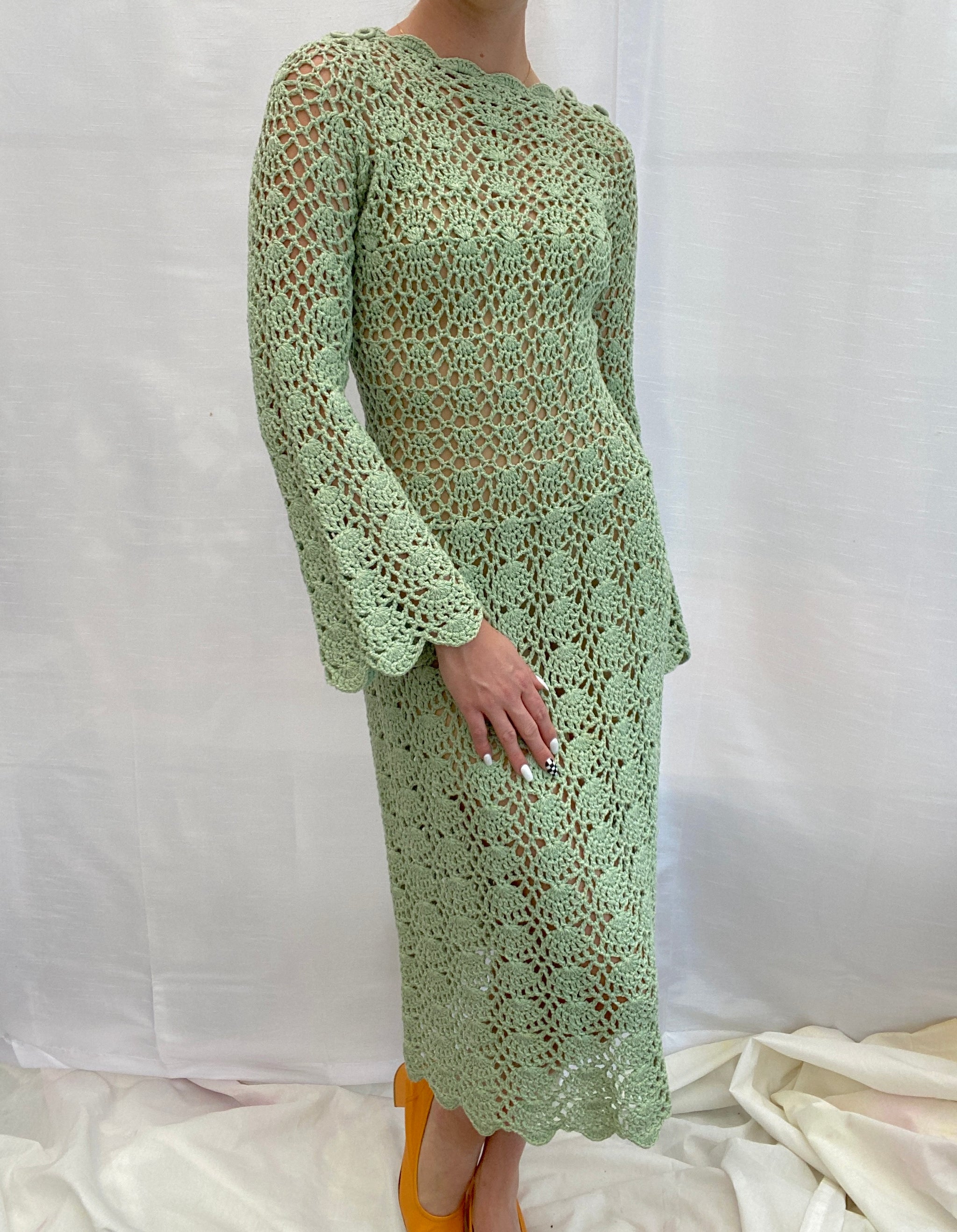 1970's Green Crochet Dress Eveliina Vintage 1970's Green Crochet Dress Eveliina Vintage