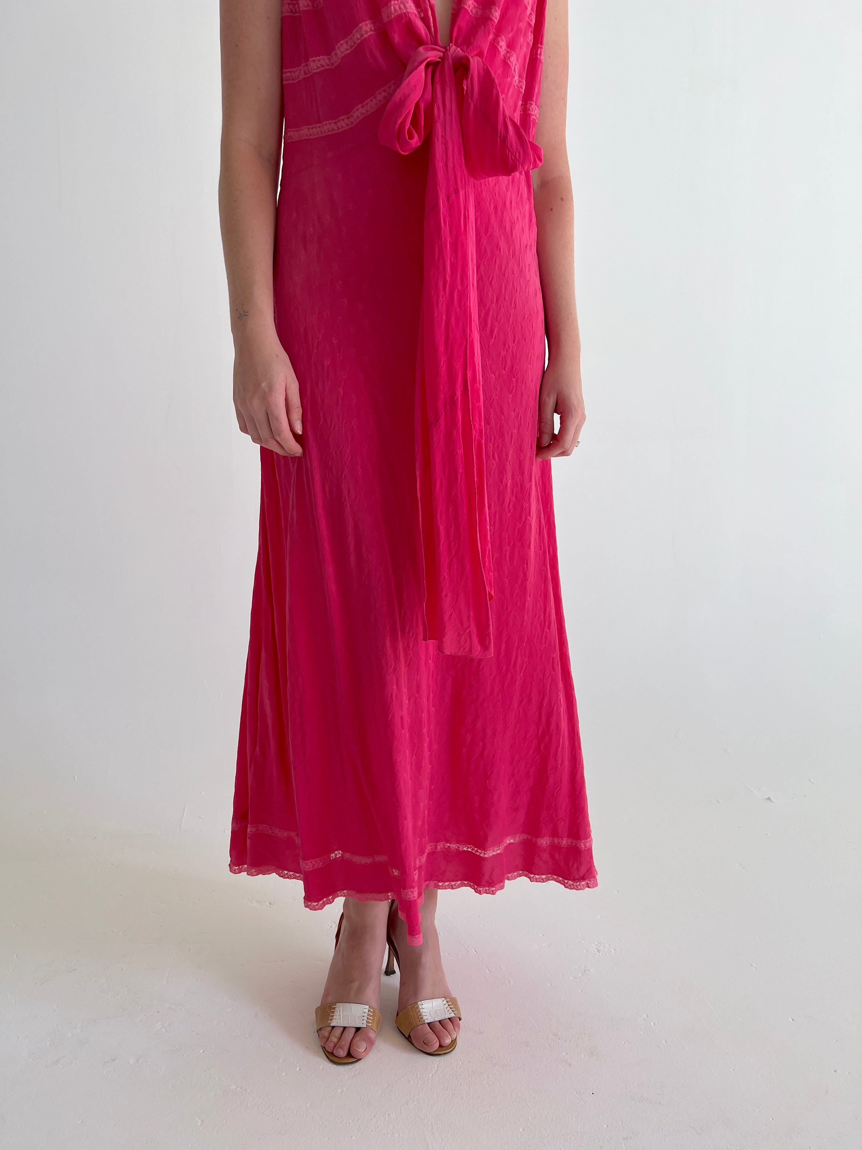Hand Dyed Hot Pink Silk Dress with Tie