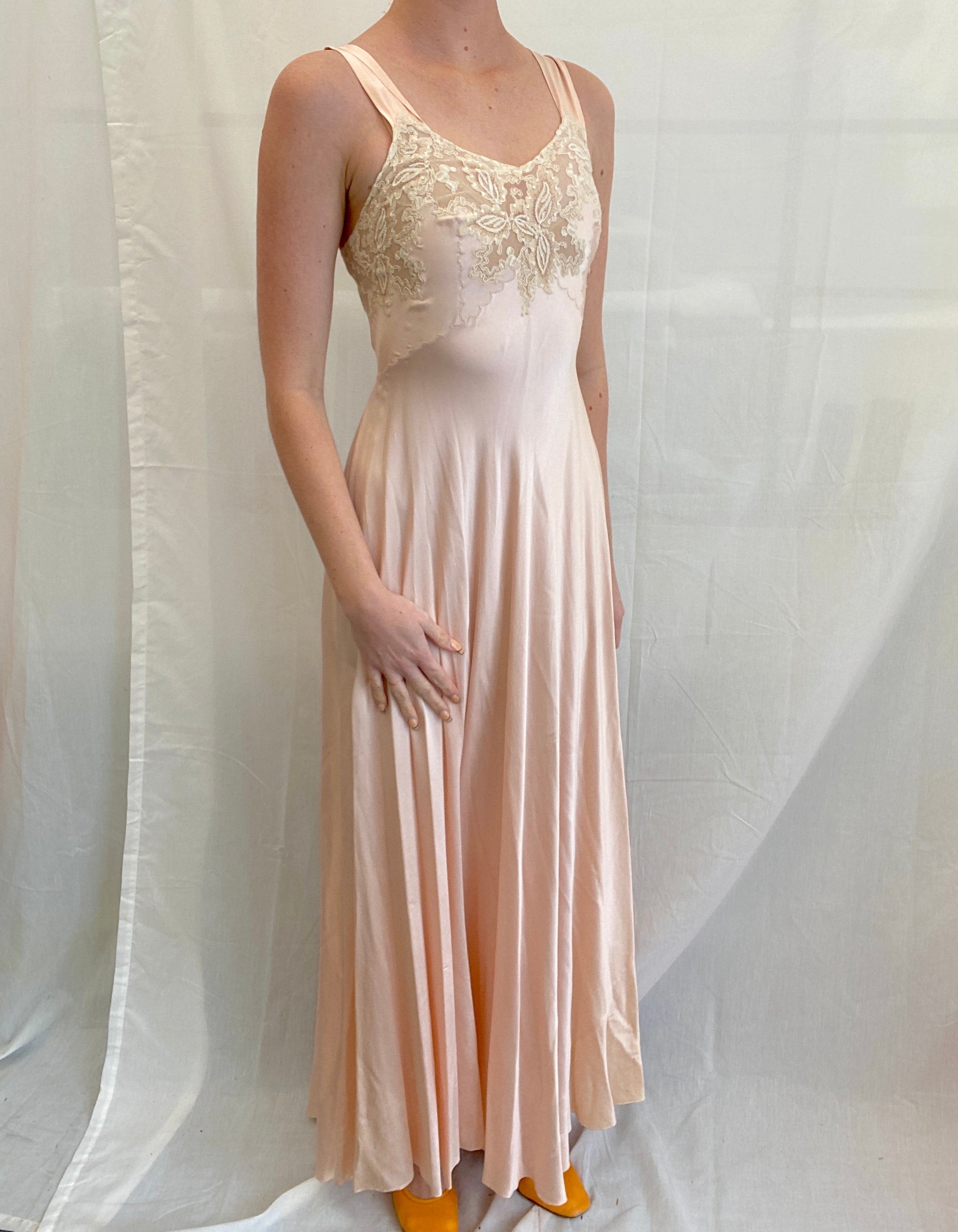 1930's Pink Silk Slip with Lace Bust