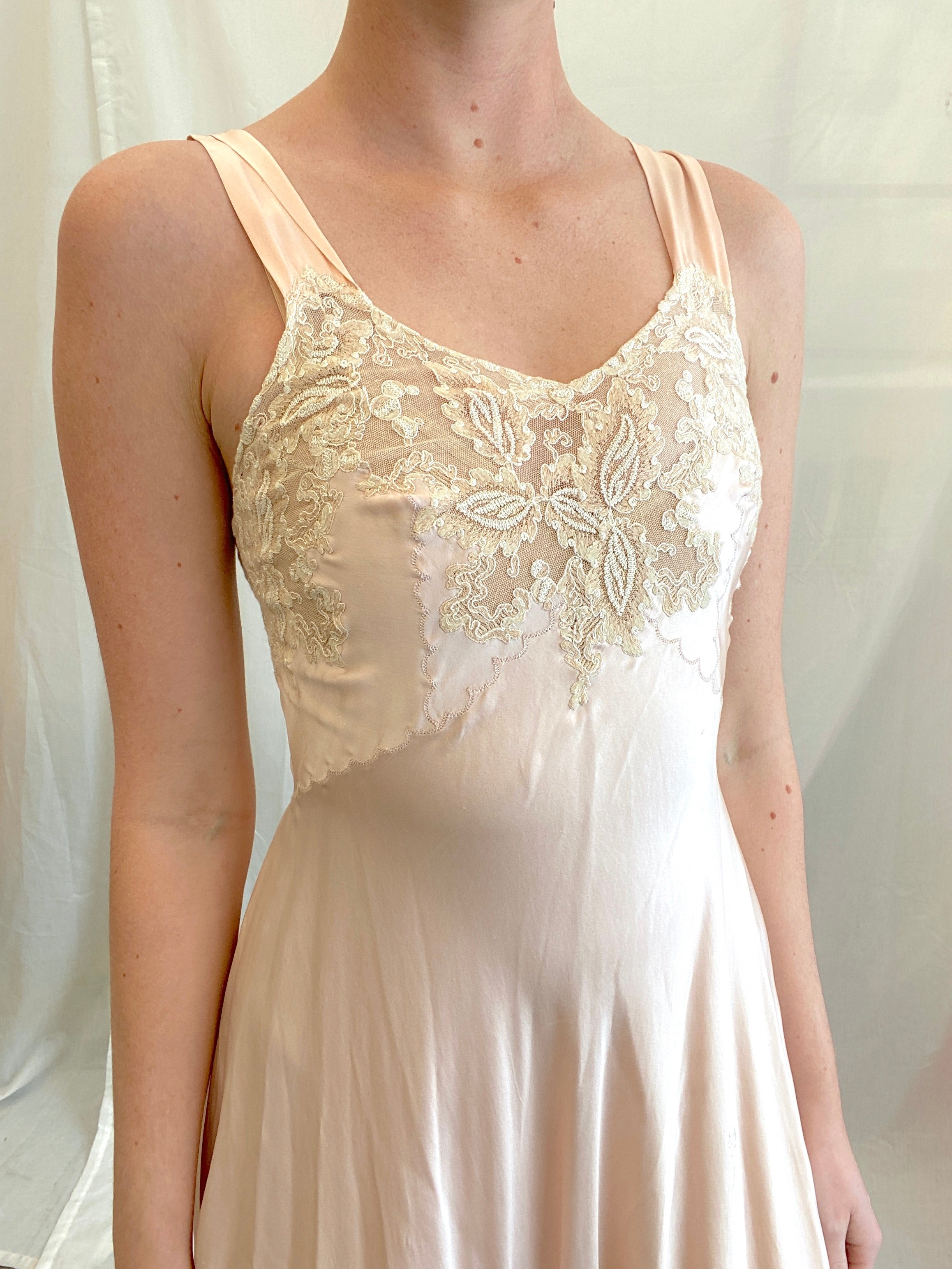 1930's Pink Silk Slip with Lace Bust