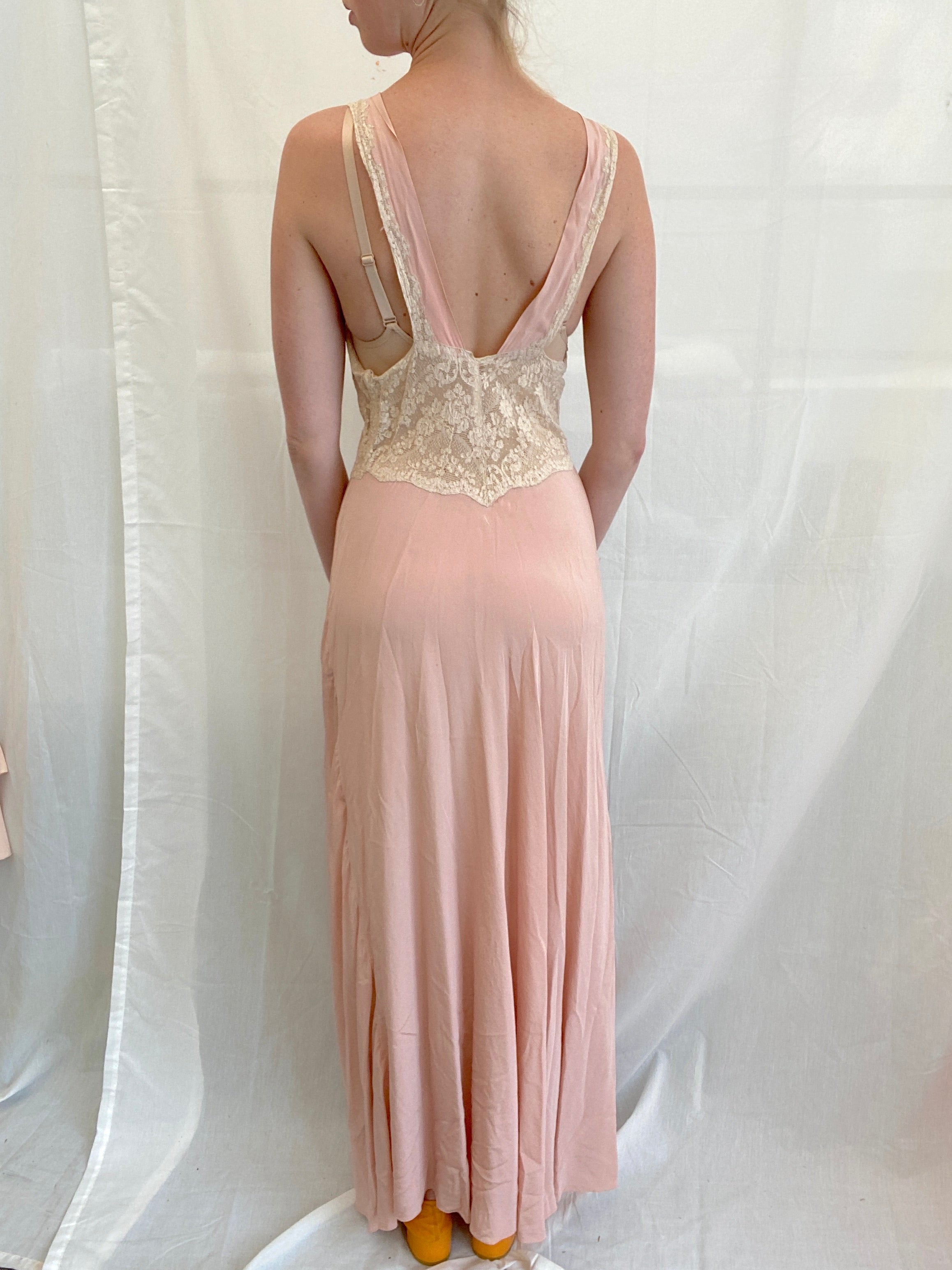 1930's Dusty Pink French Silk Slip with Clover Embroidery