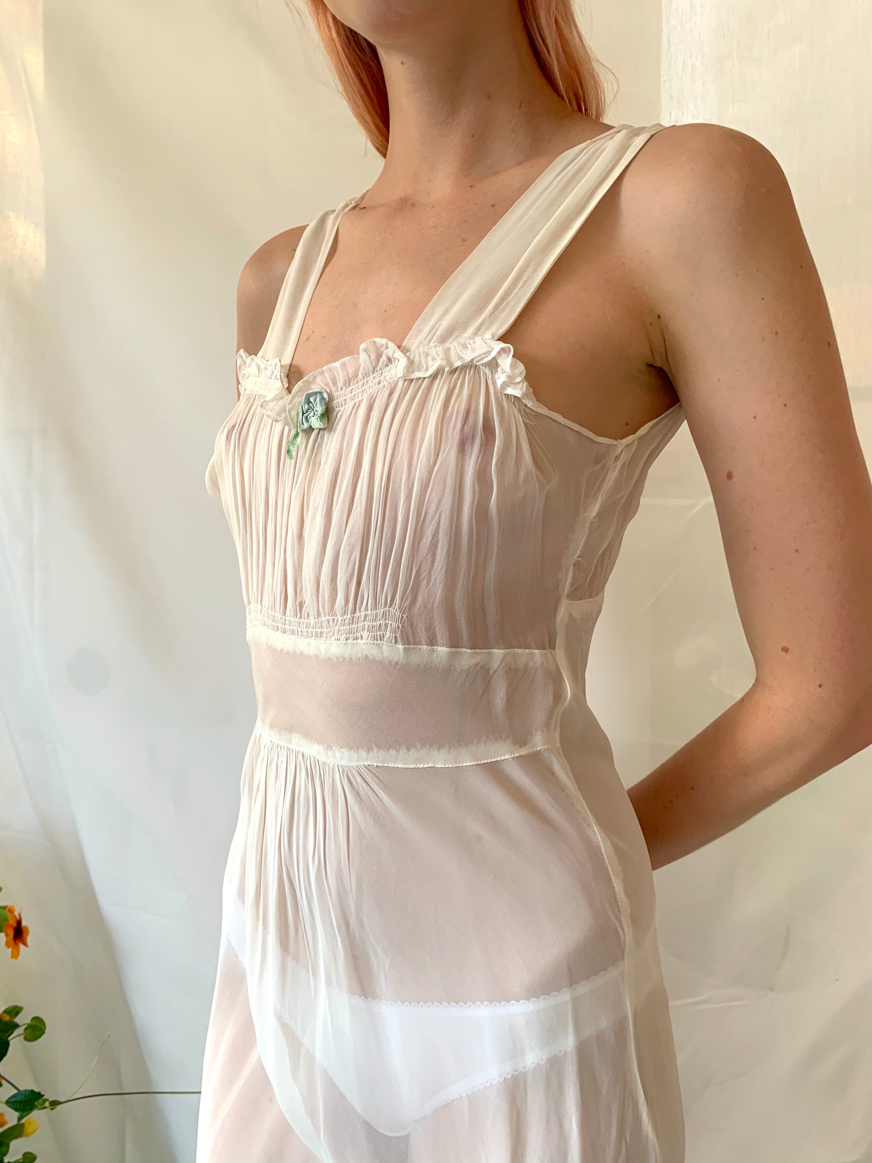 1930's White  Lightweight Slip with Ruched Bust
