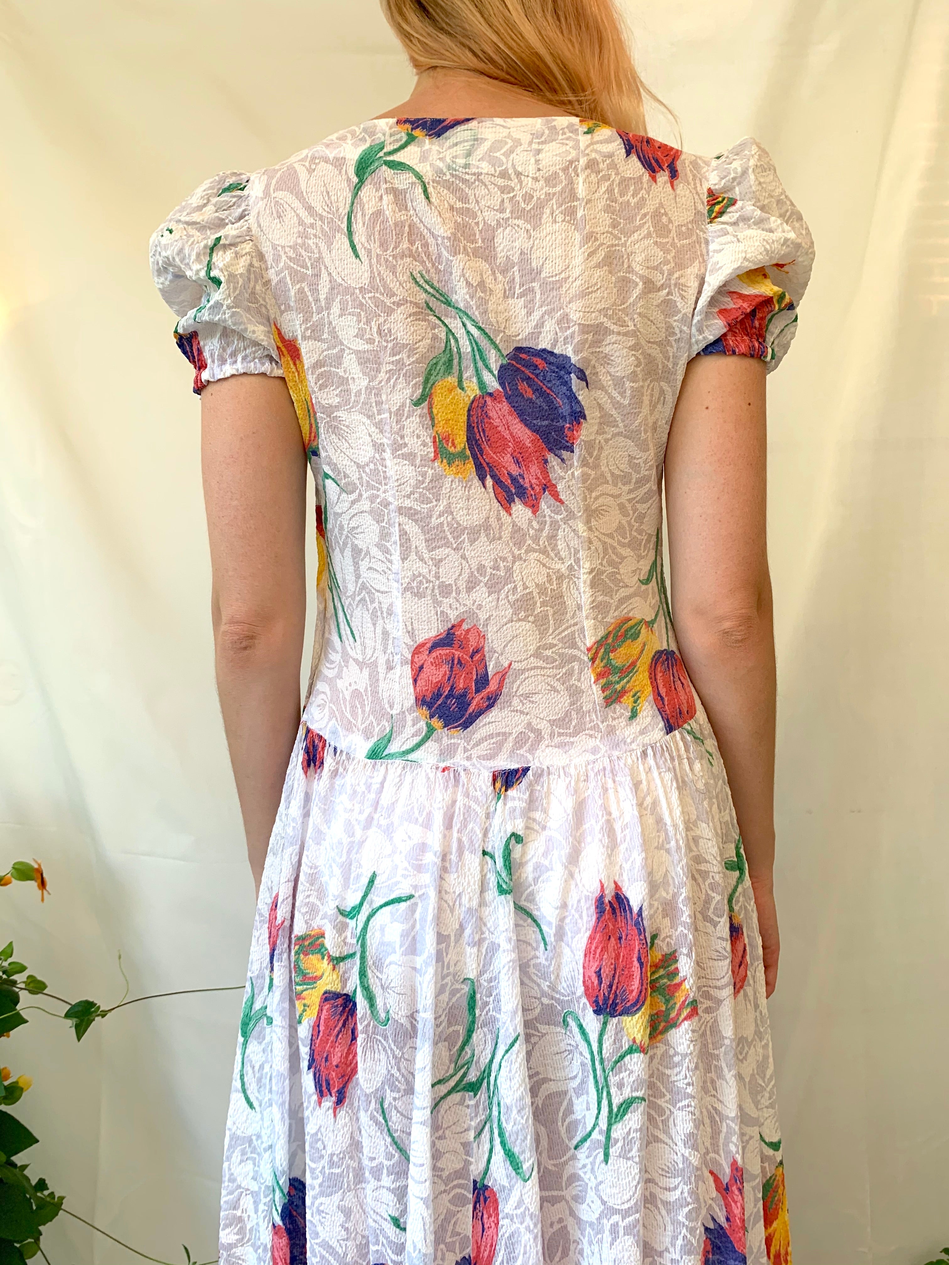 Tulip Print Voile Garden Party Dress