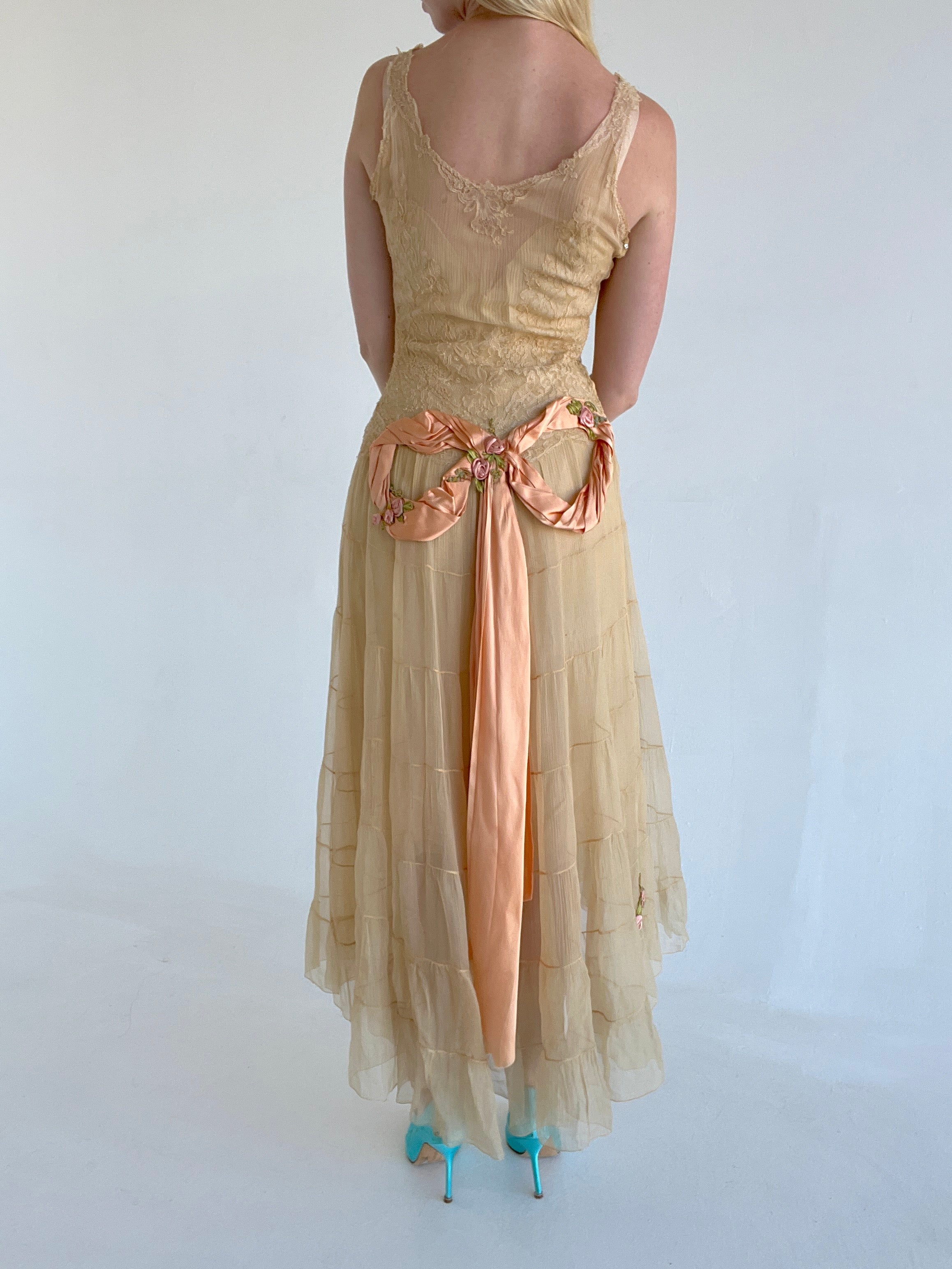 cream silk chiffon dress Rowena Butter-Cream backless gown in Silk Satin