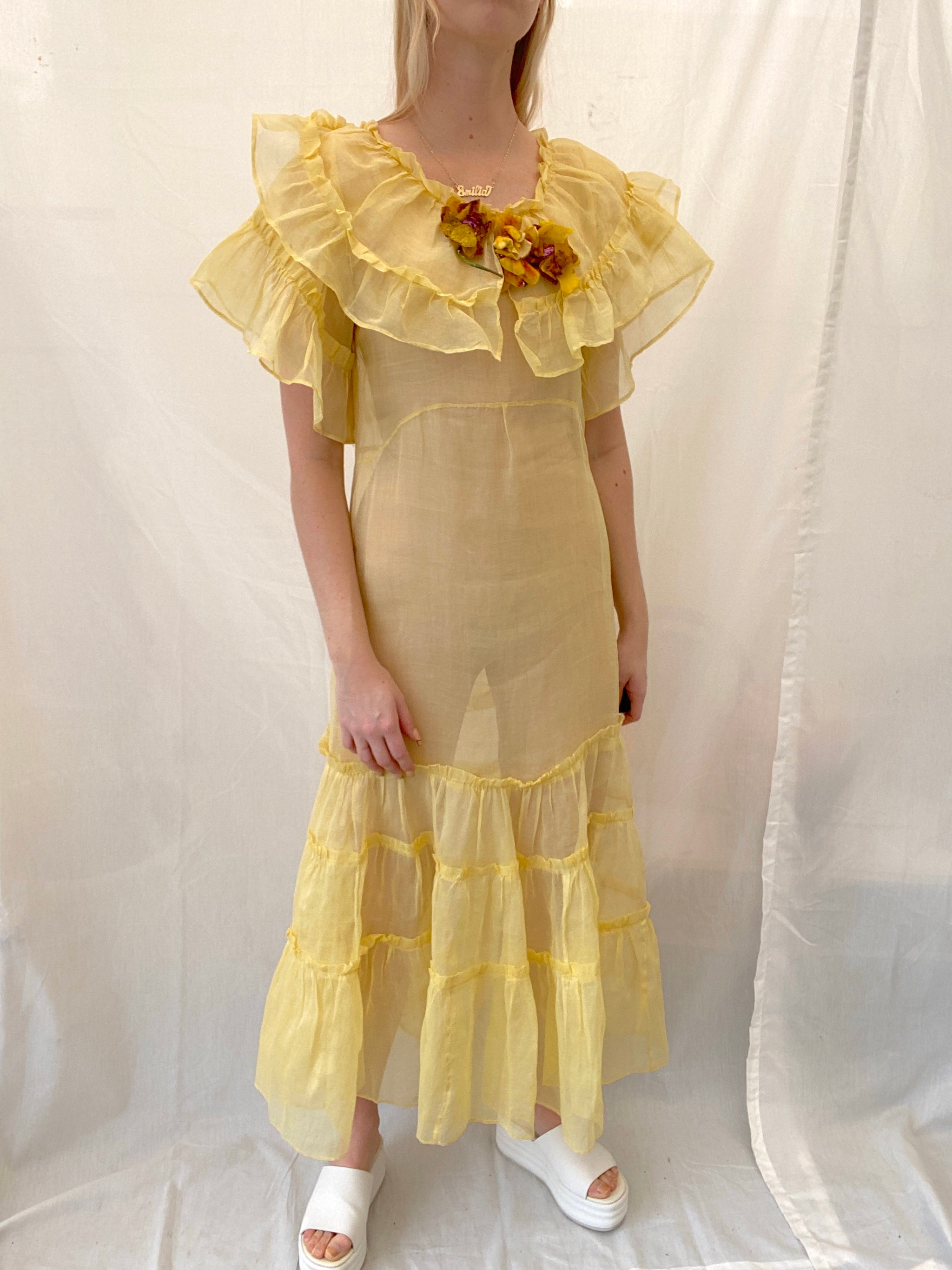 1930's Yellow Organza Dress with Dramatic Ruffles – Eveliina Vintage