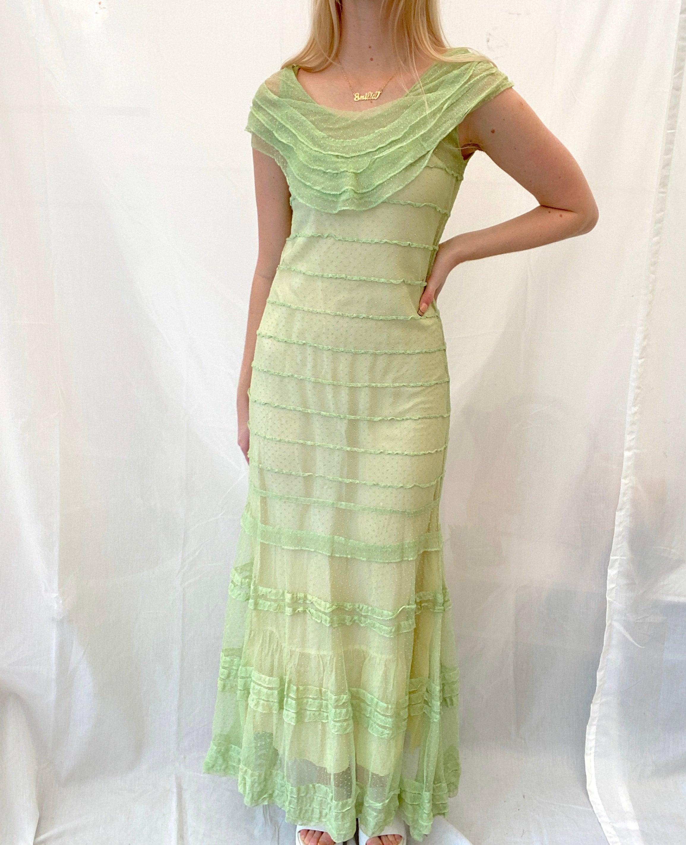Green Swiss Dot Net Dress