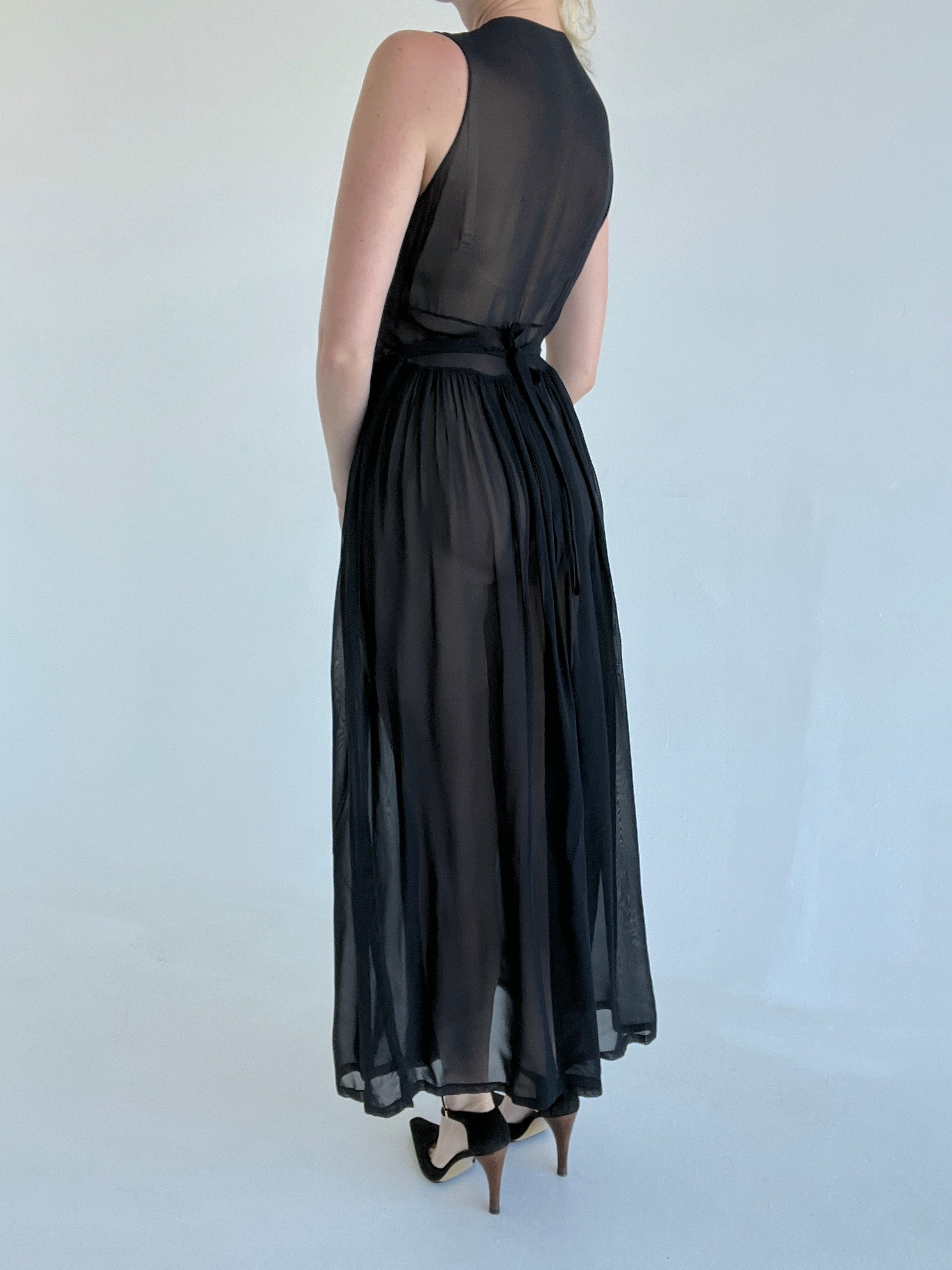 1930's Handmade Black Chiffon Slip Dress