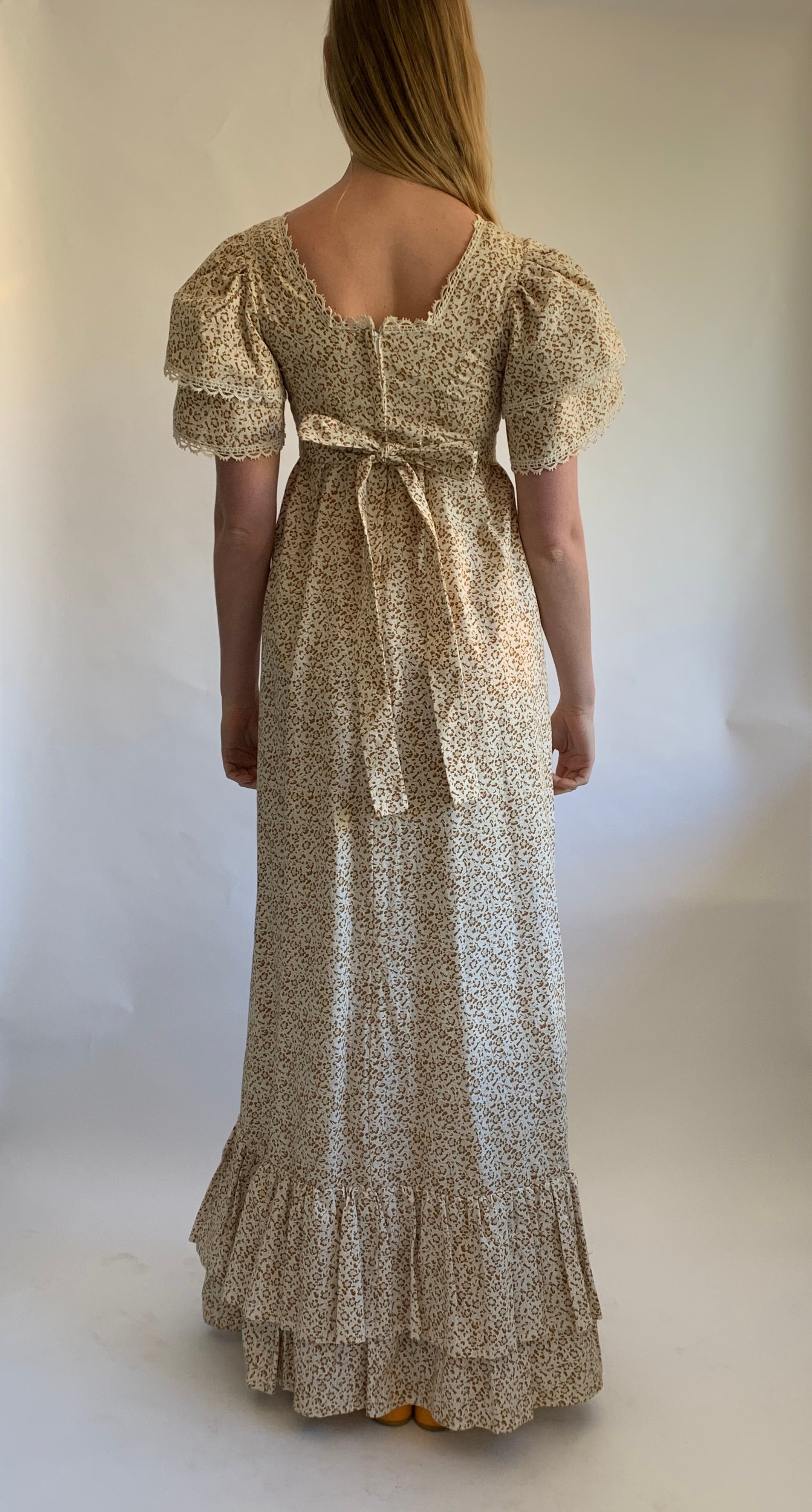 Laura Ashley Cream and Brown Floral Print Dress