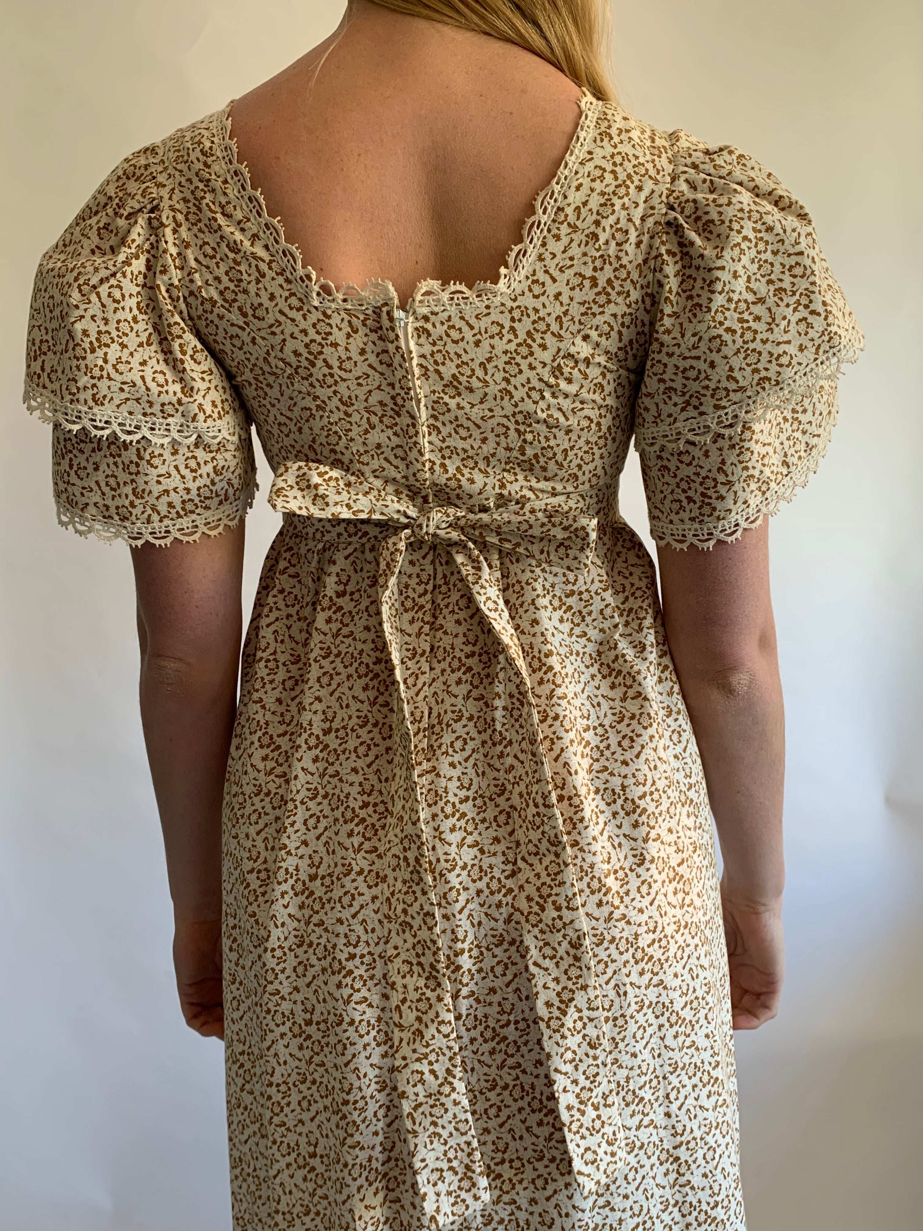 Laura Ashley Cream and Brown Floral Print Dress