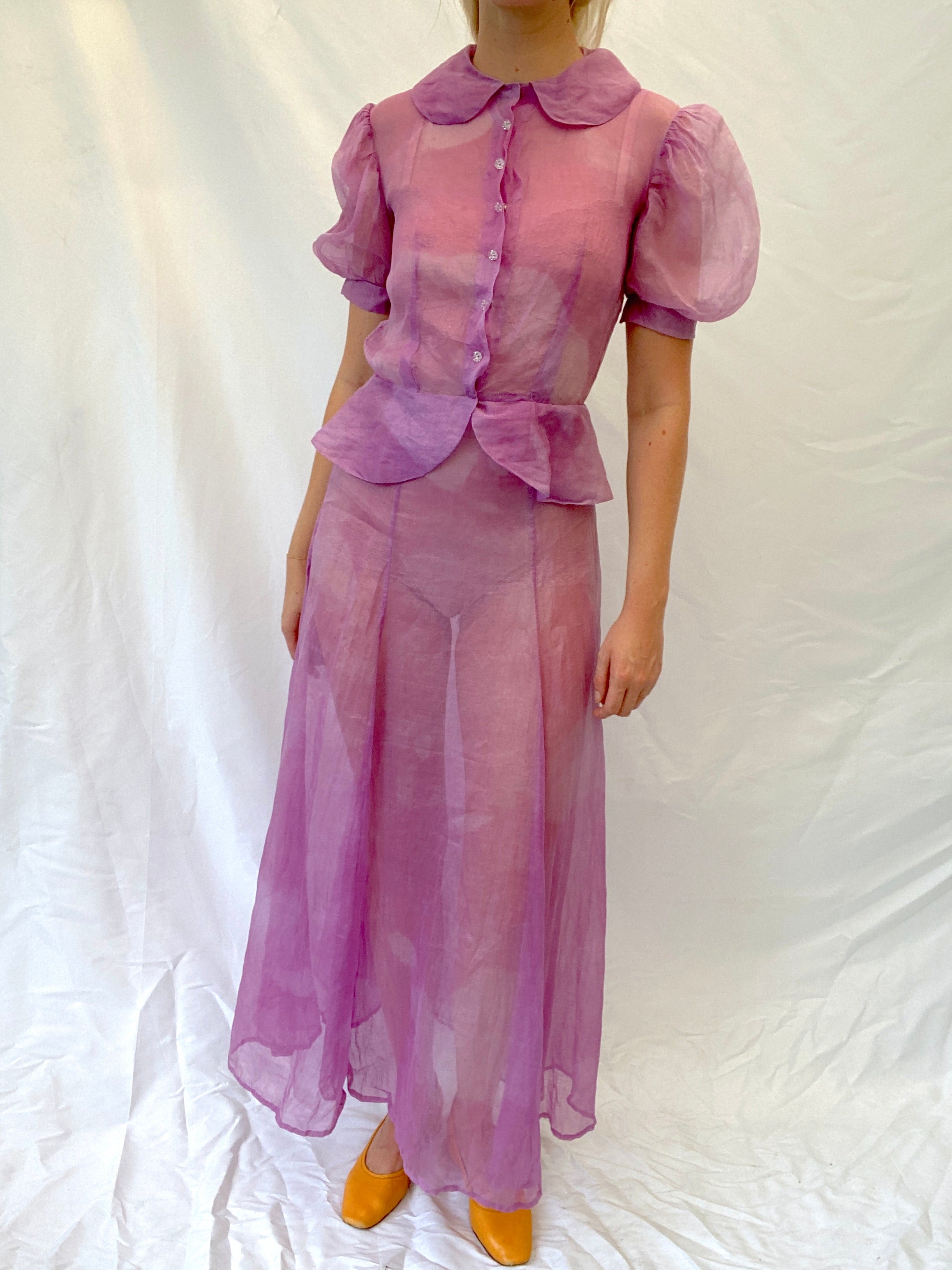 Hand Dyed Purple Organza Peplum Dress