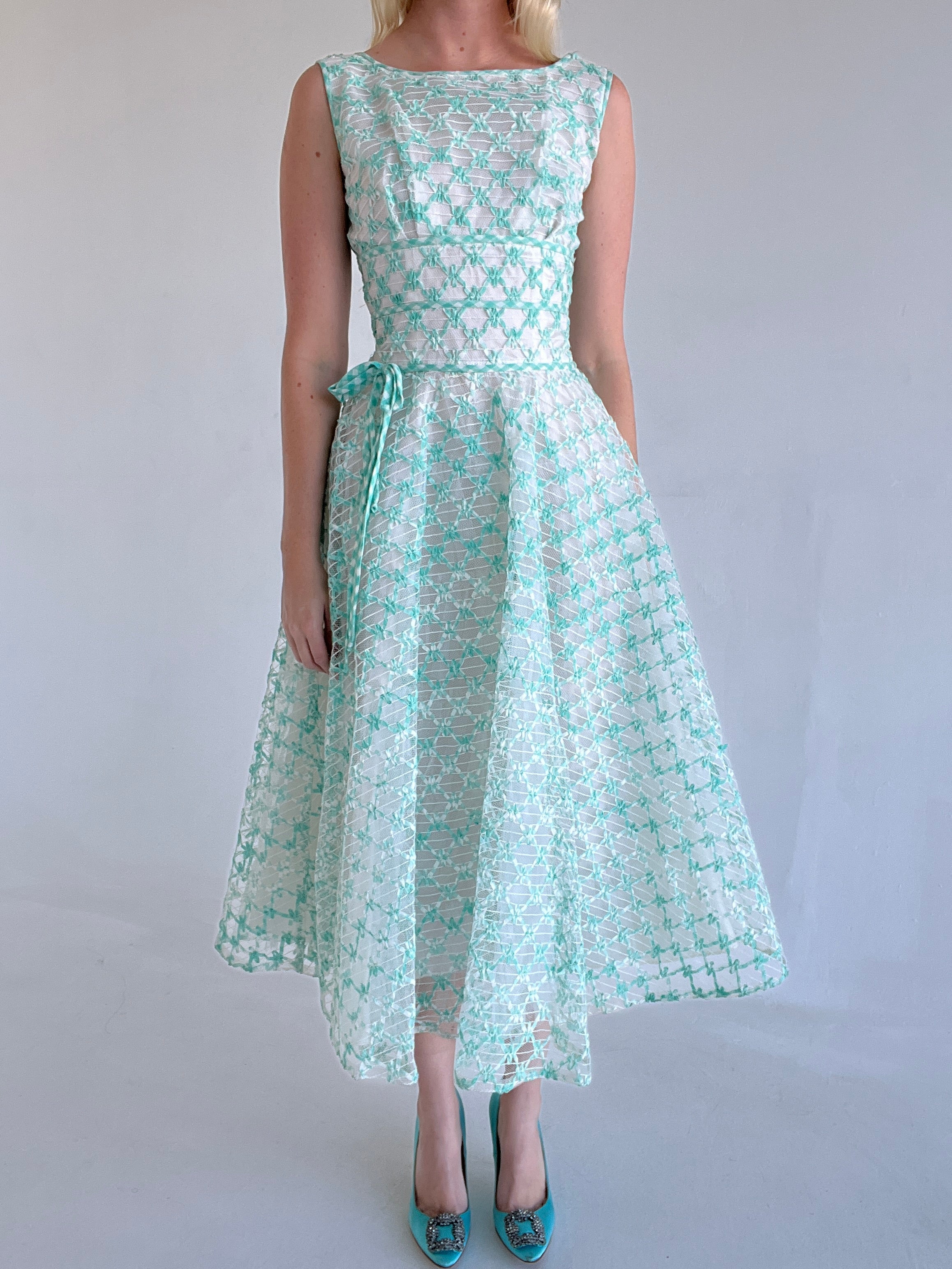 1950's Turquoise and White Dress Eveliina Vintage 1950's Turquoise and White Dress Eveliina Vintage