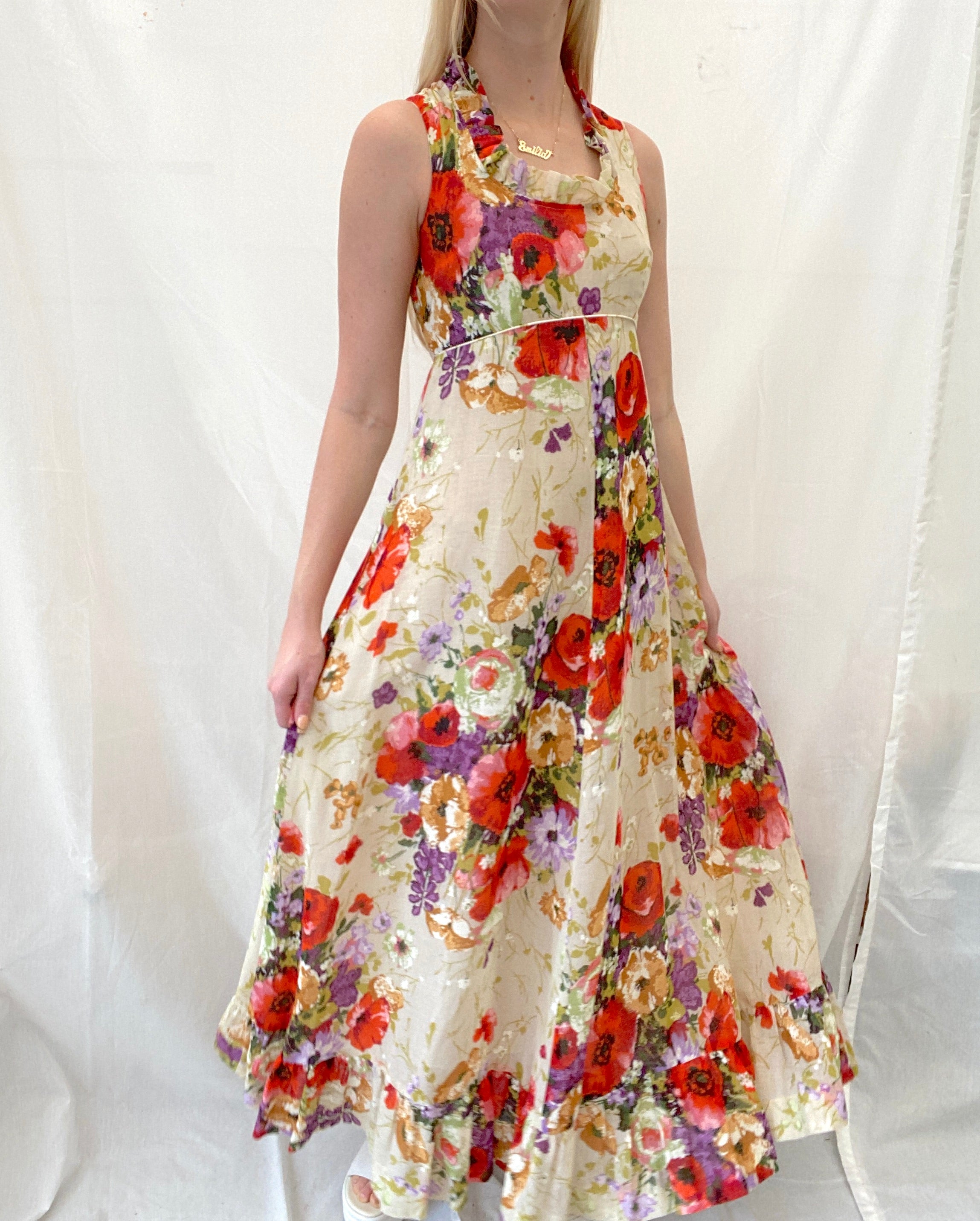 1960's Floral Print Maxi Dress