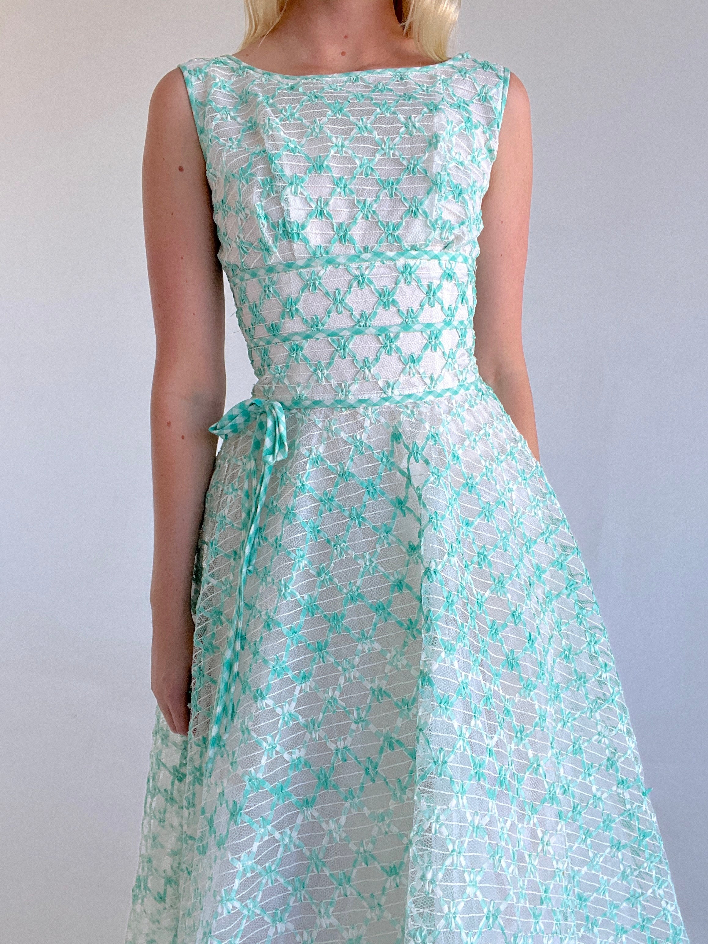 1950's Turquoise and White Dress