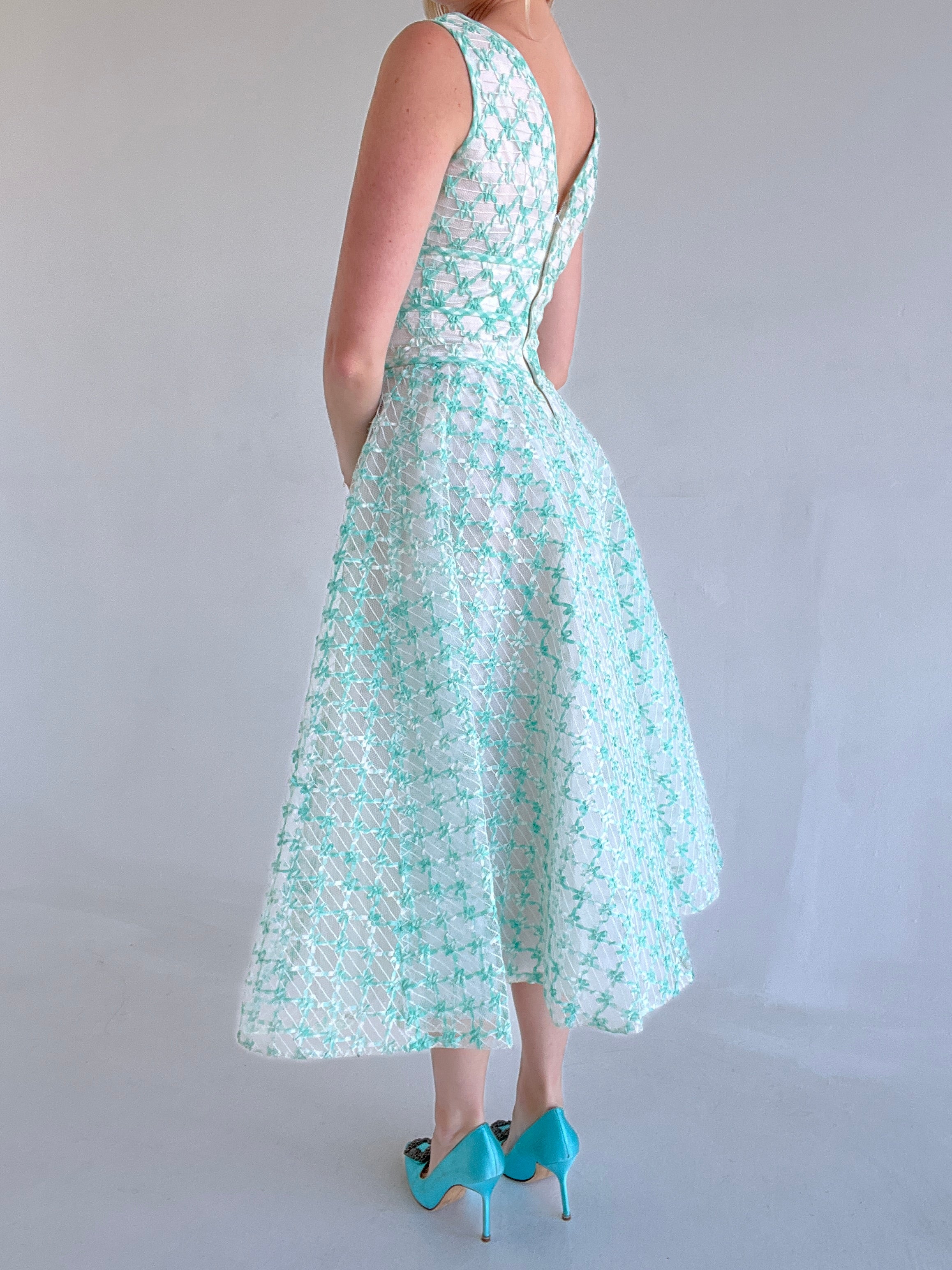 1950's Turquoise and White Dress