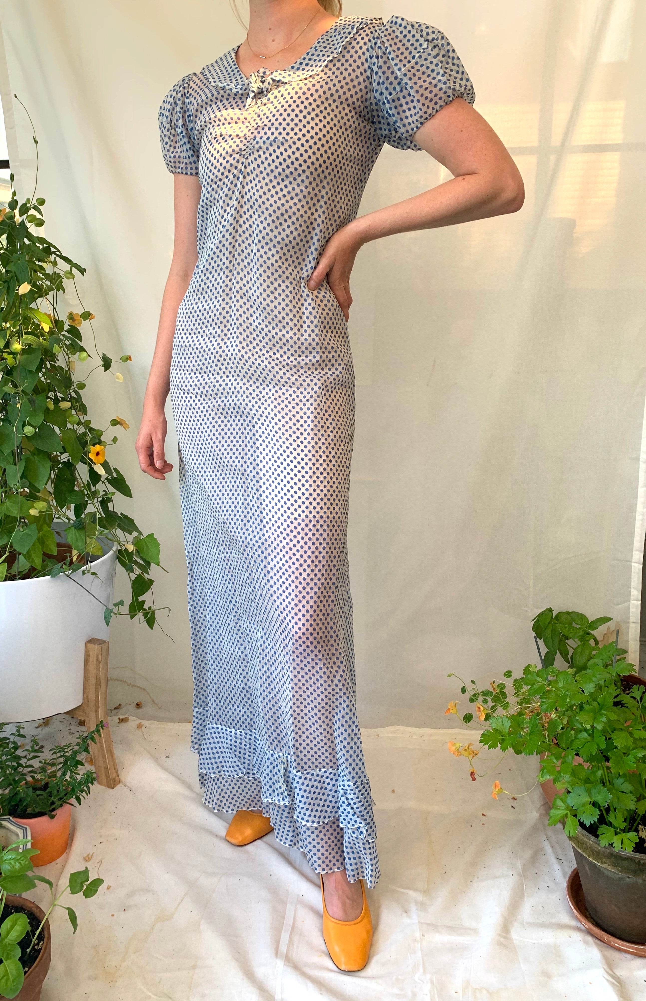 Blue Polka Dot Organza Puff Sleeve Dress Eveliina Vintage Blue Polka Dot Organza Puff Sleeve Dress Eveliina Vintage