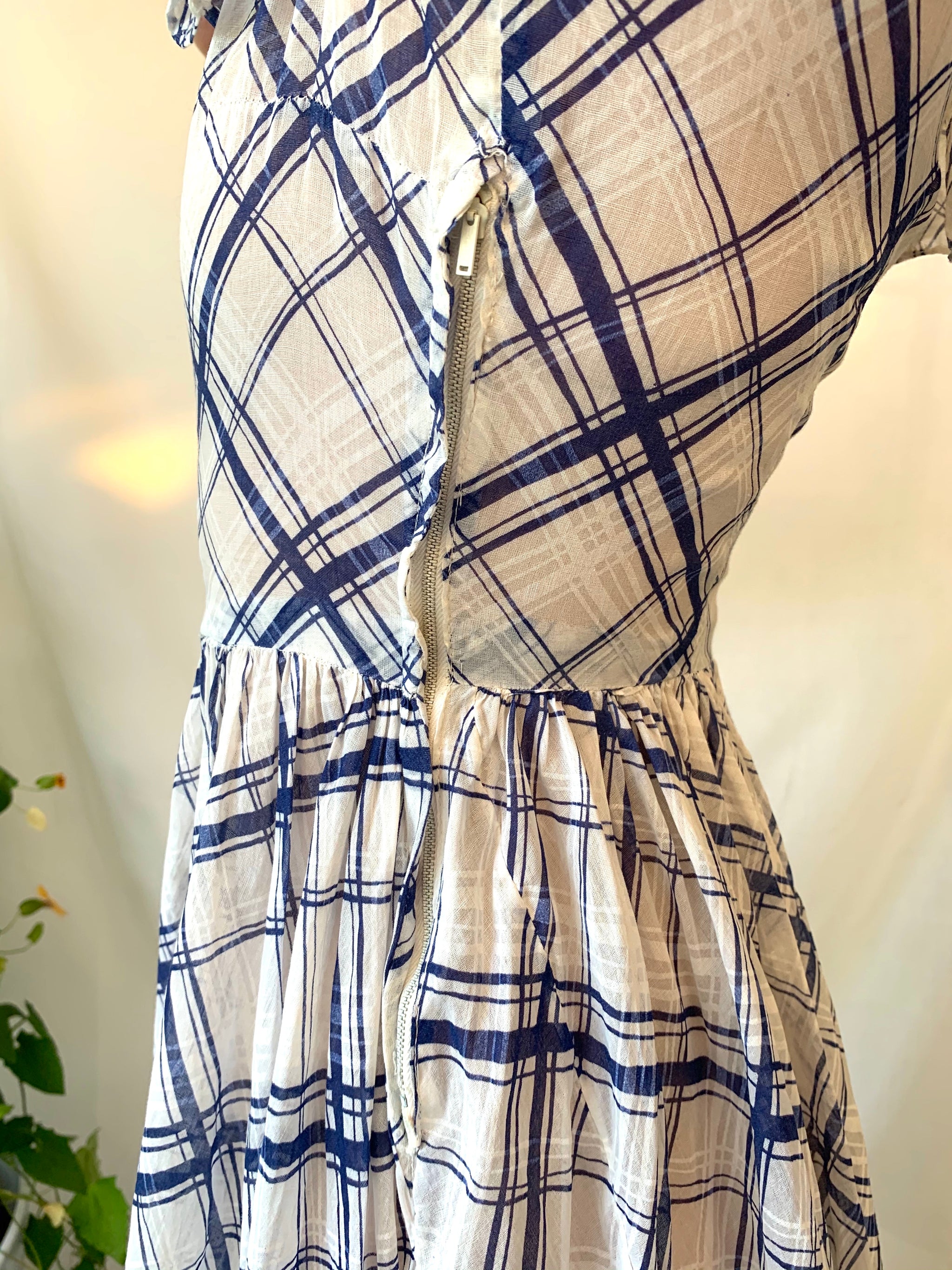 1930's Blue and White Plaid Cotton Picnic Dress Eveliina Vintage 1930's Blue and White Plaid Cotton Picnic Dress Eveliina Vintage