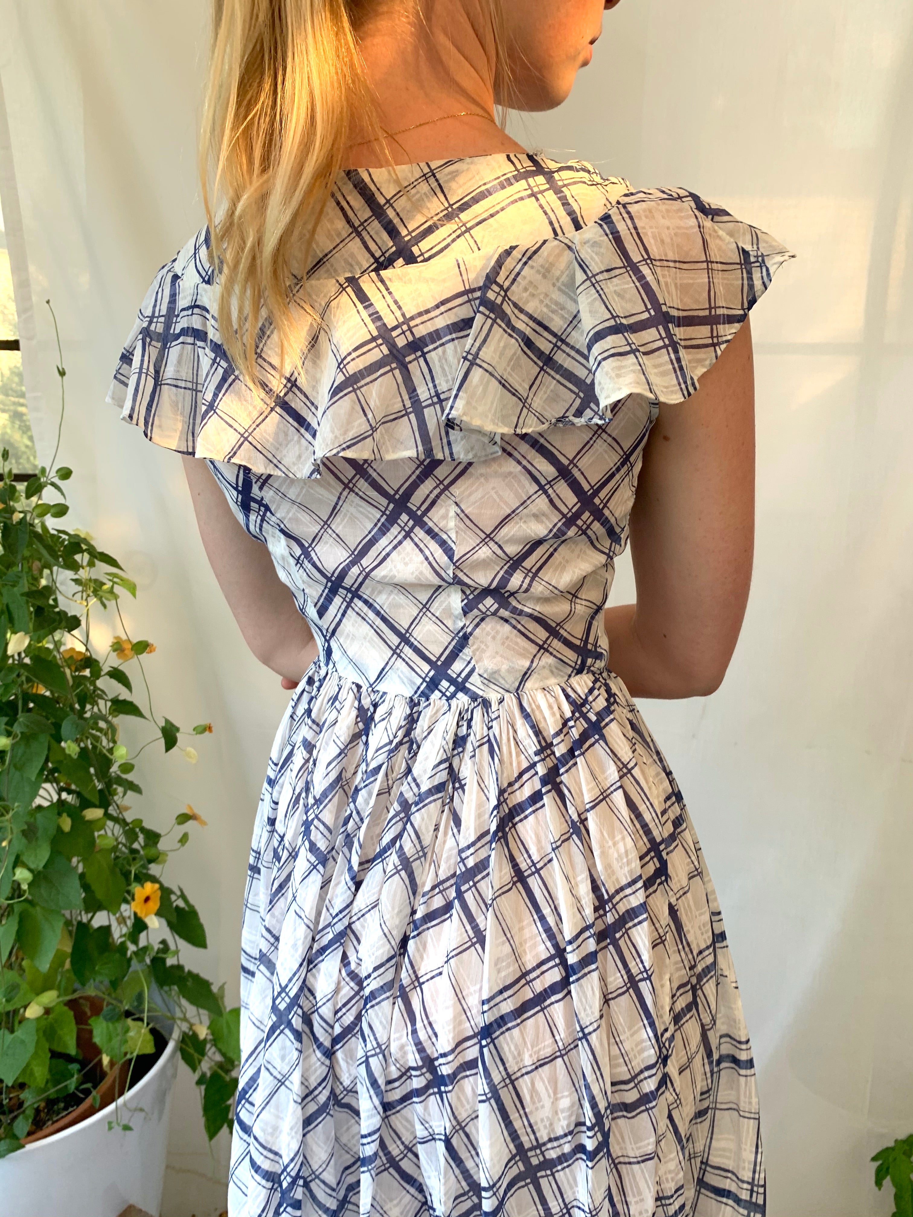 1930's Blue and White Plaid Cotton Picnic Dress Eveliina Vintage 1930's Blue and White Plaid Cotton Picnic Dress Eveliina Vintage